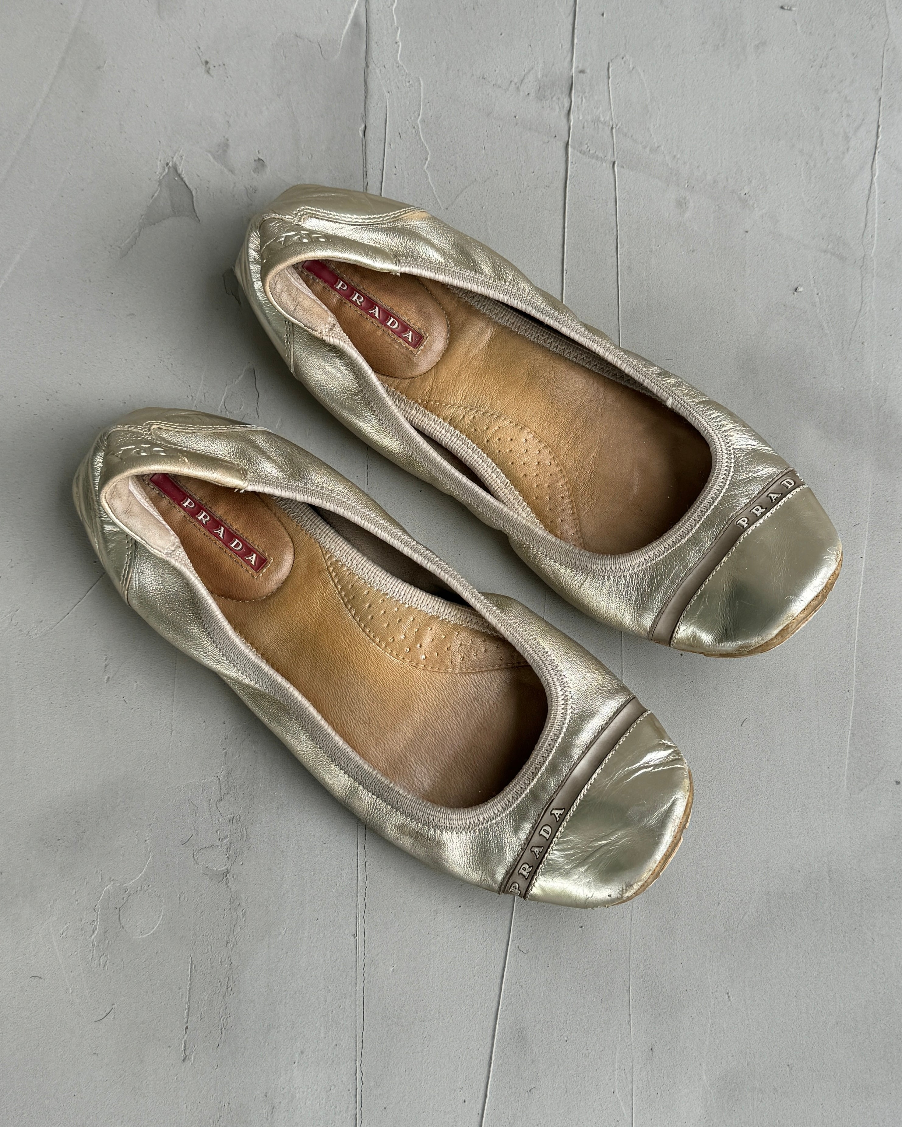 PRADA METALLIC ROSE GOLD BALLET FLATS SHOES - EU 37 / UK 4