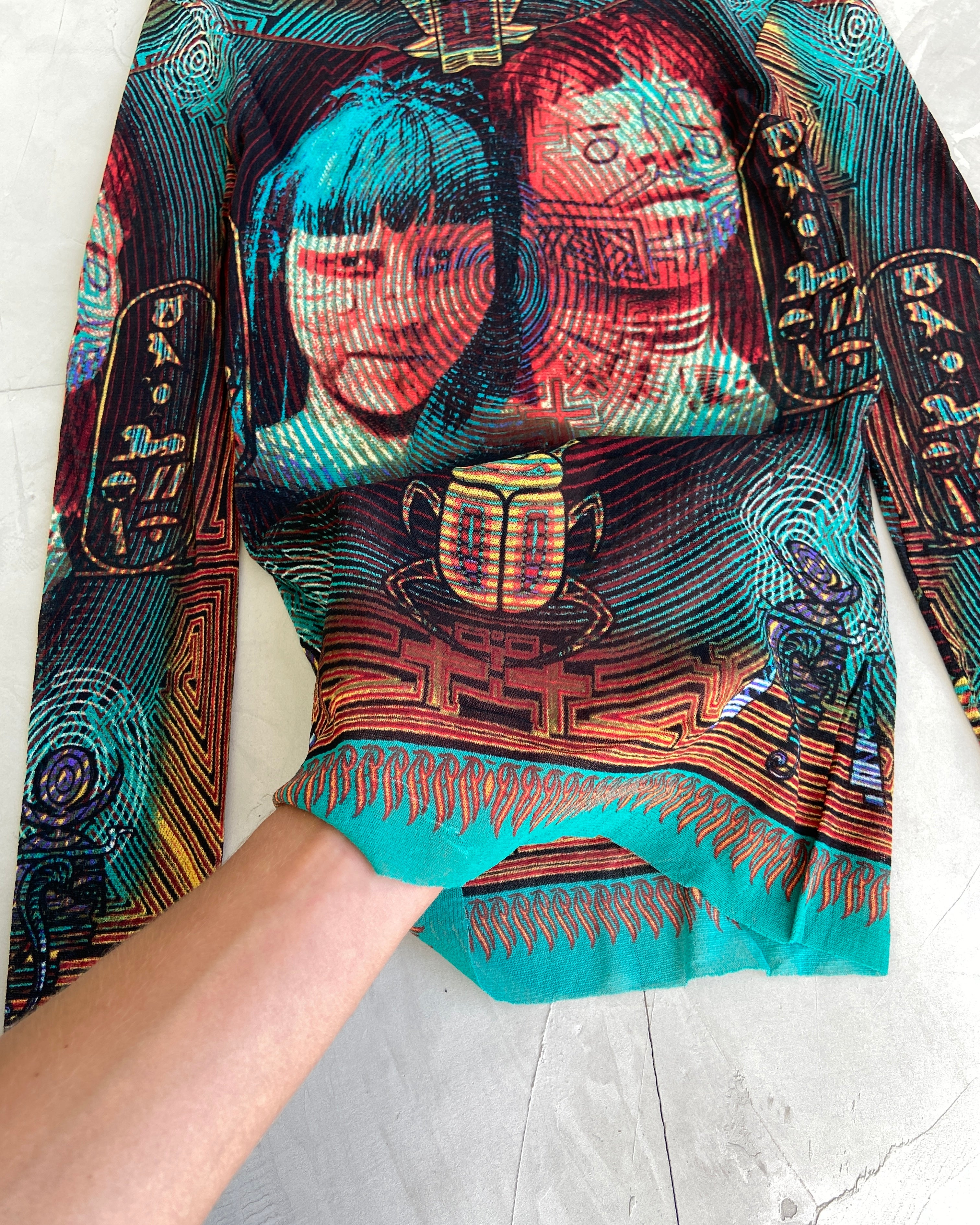 JEAN PAUL GAULTIER AW1996 GRAPHIC FACES MESH TOP - M