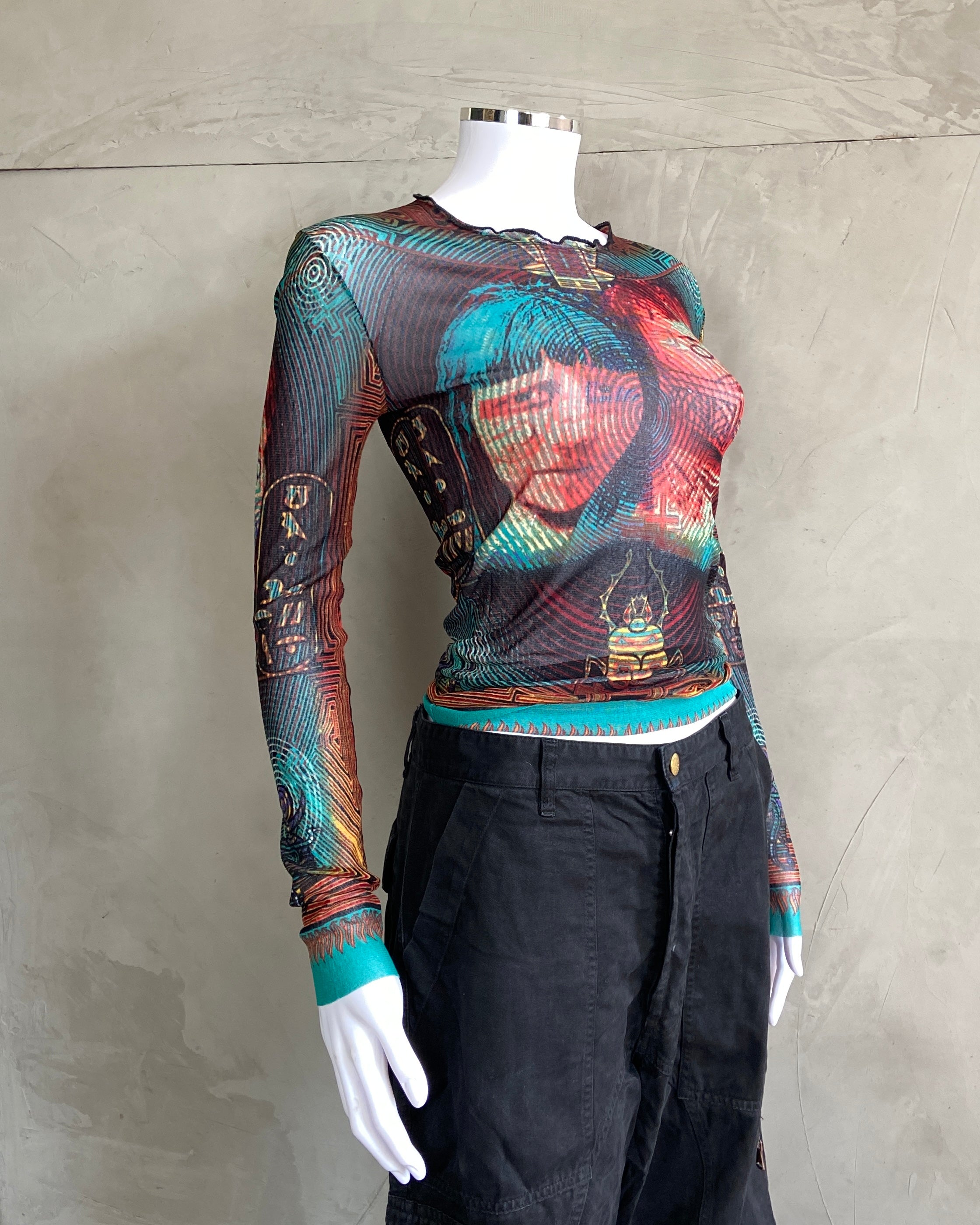 JEAN PAUL GAULTIER AW1996 GRAPHIC FACES MESH TOP - M
