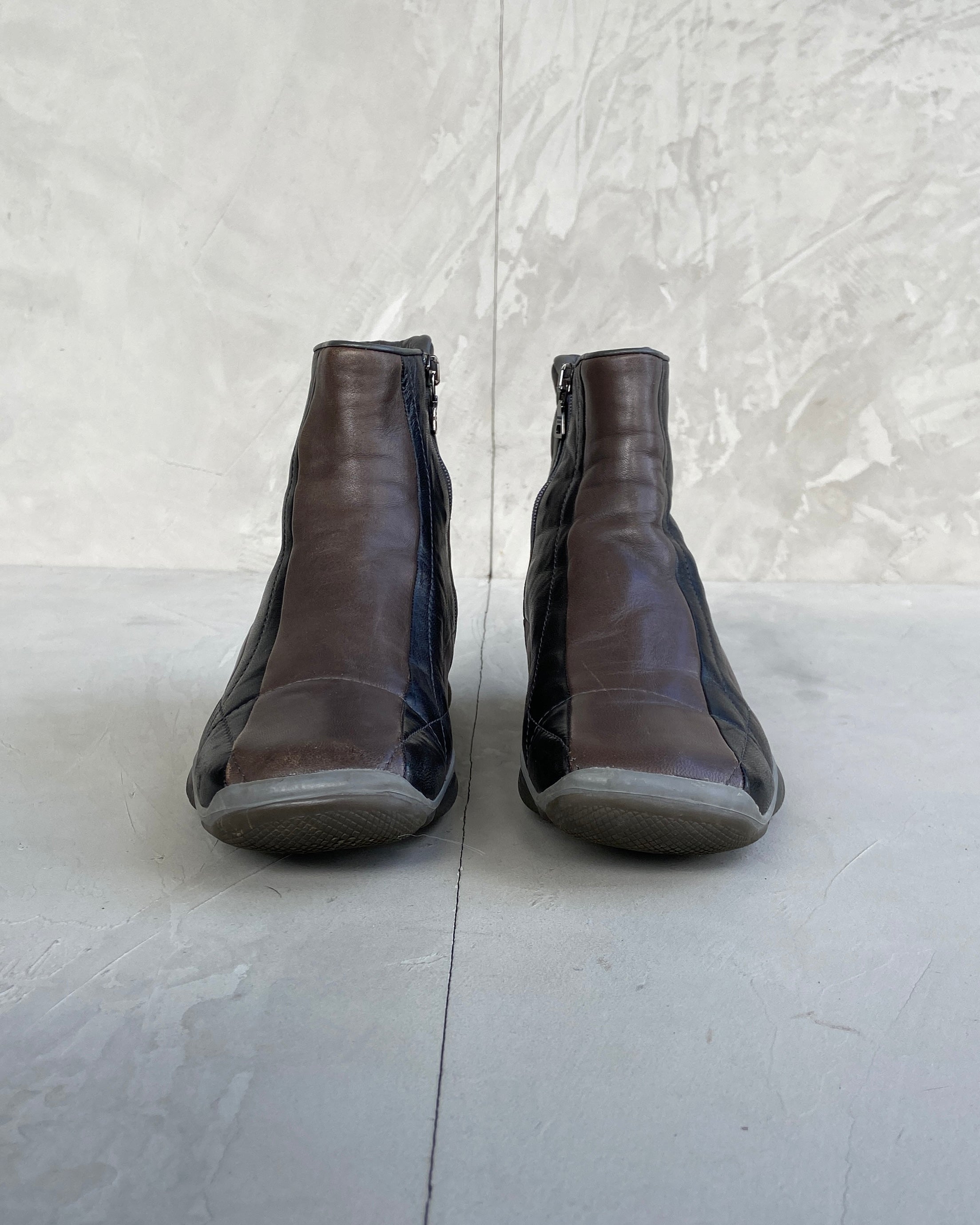 PRADA SPORT TWO-TONE LEATHER BOOTS - UK 3