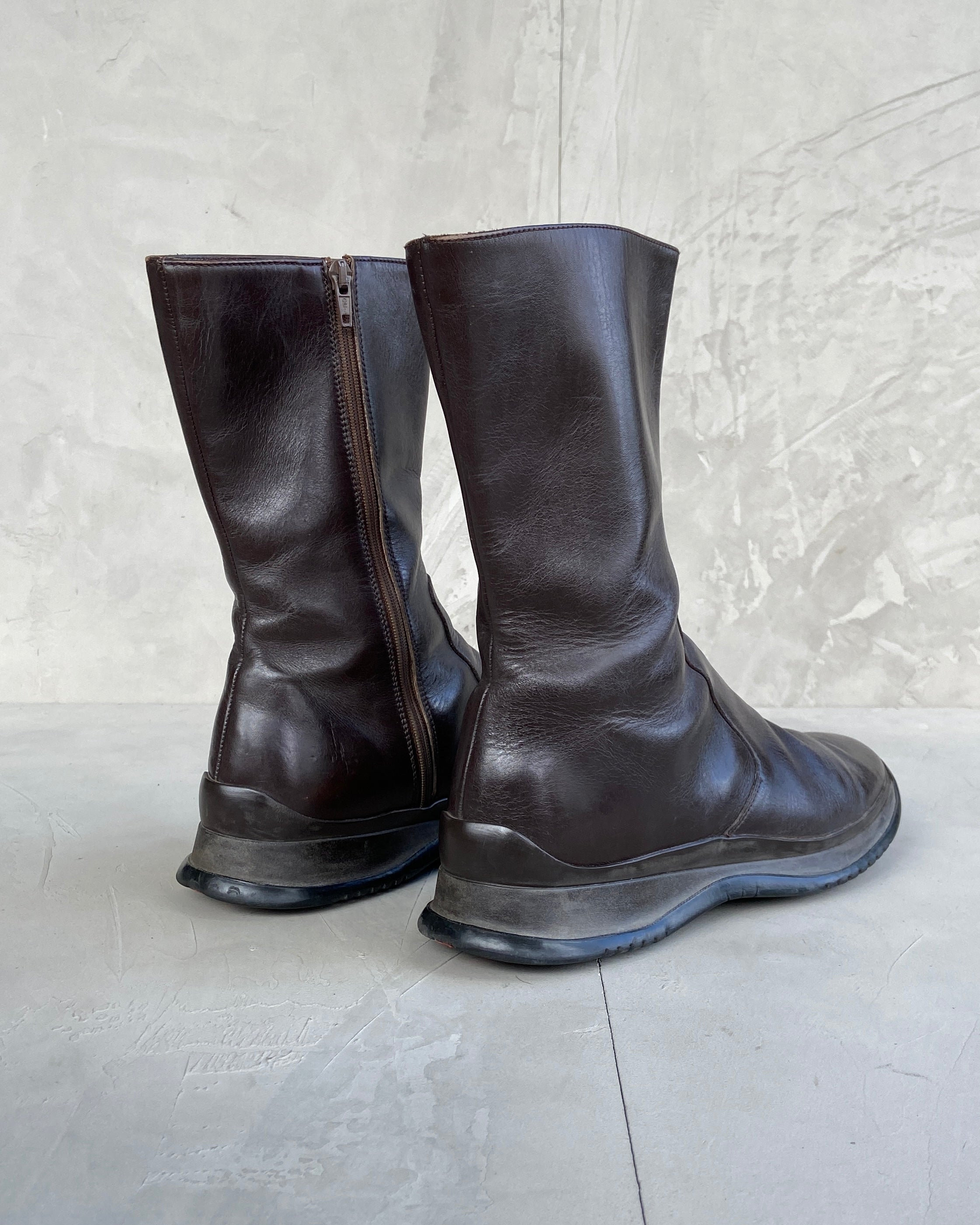 PRADA BROWN LEATHER CHUNKY SOLE BOOTS - EU 40 / UK 7