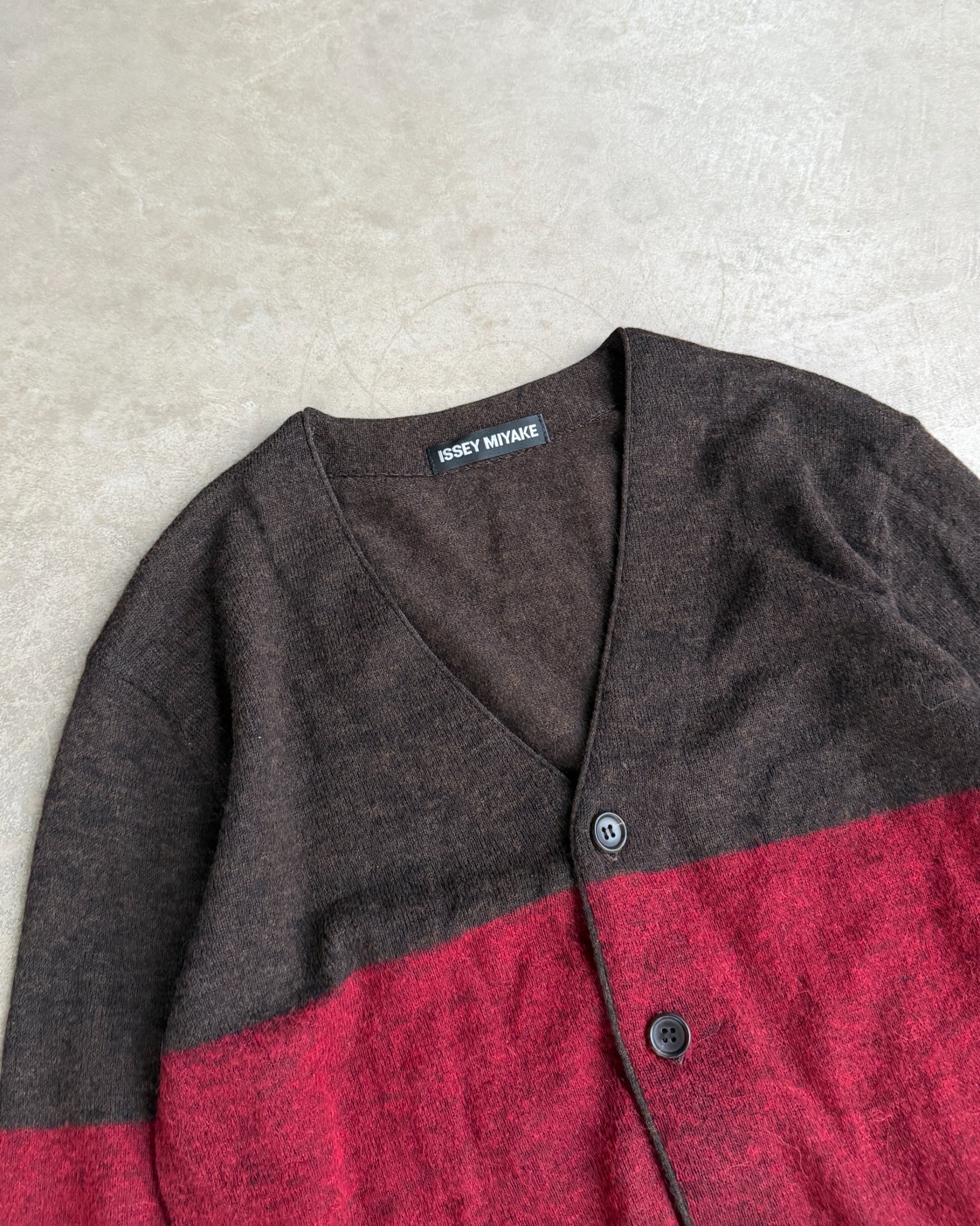 Issey Miyake AW2008 Alpaca Striped Cardigan – S-on a concrete background