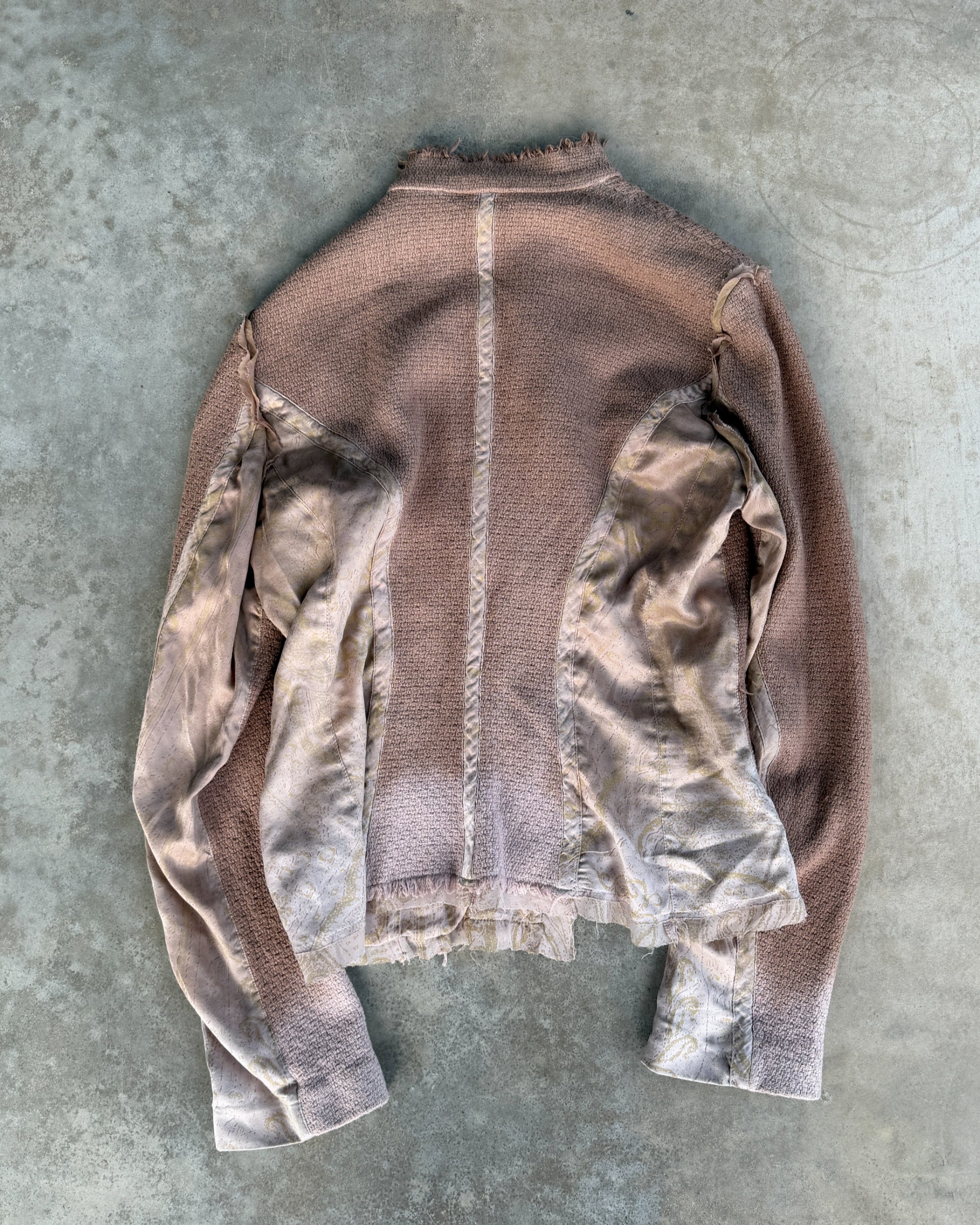 Roberto Cavalli 2004 Cotton and Silk Asymmetric Clasp Jacket – XL-on a concrete background