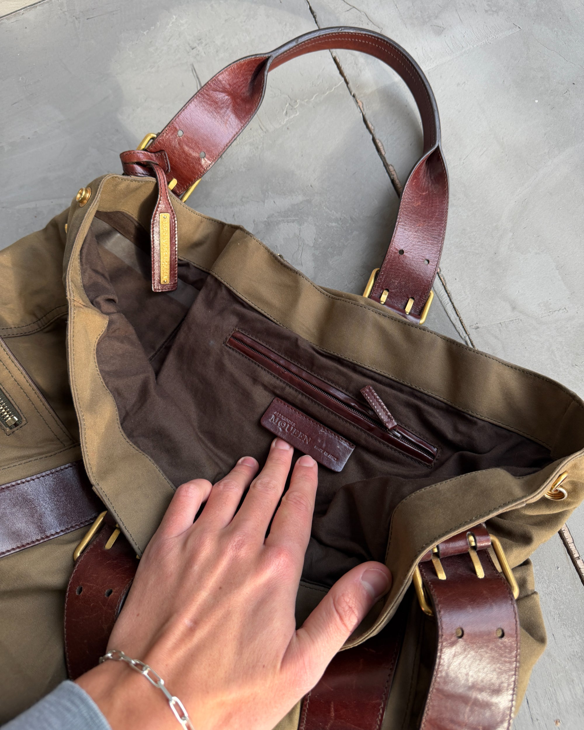 Alexander McQueen Faithful Multipocket Cotton and Leather Tote Bag