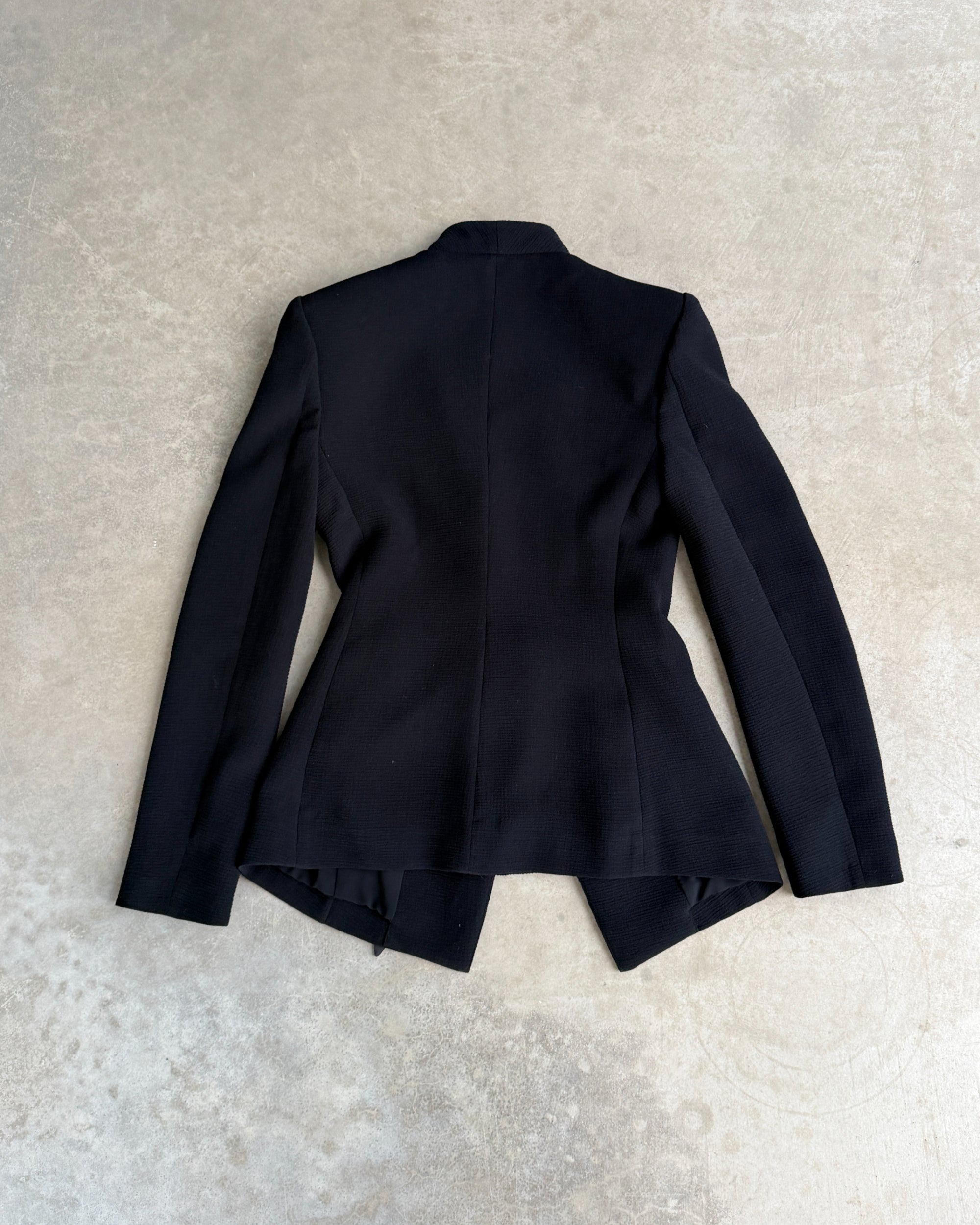 Emporio Armani 2020 Asymmetric Tie-Up Blazer – XS-on a concrete background