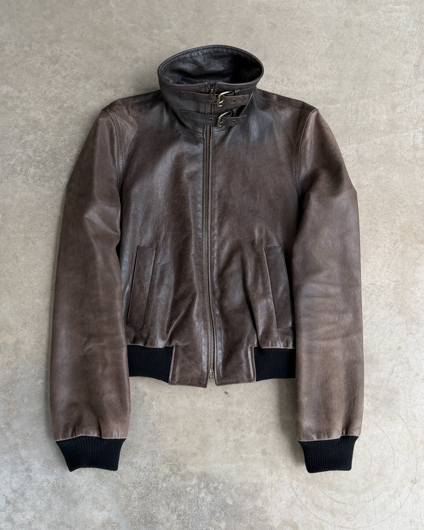 Celine Early 2000s Sheep Leather Bomber Jacket – S-on a concrete background