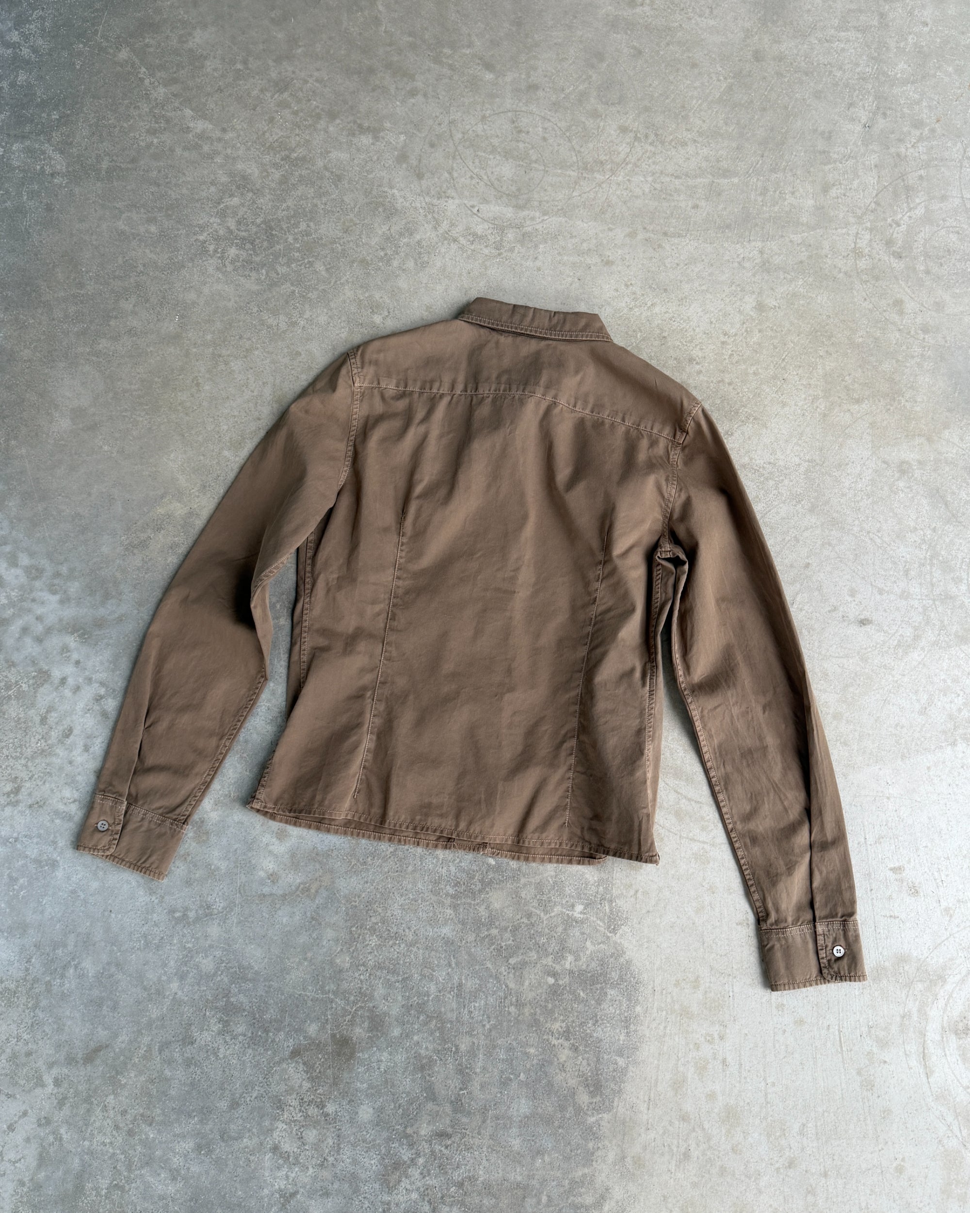 Prada Brown Cotton Shirt – S-on a concrete background