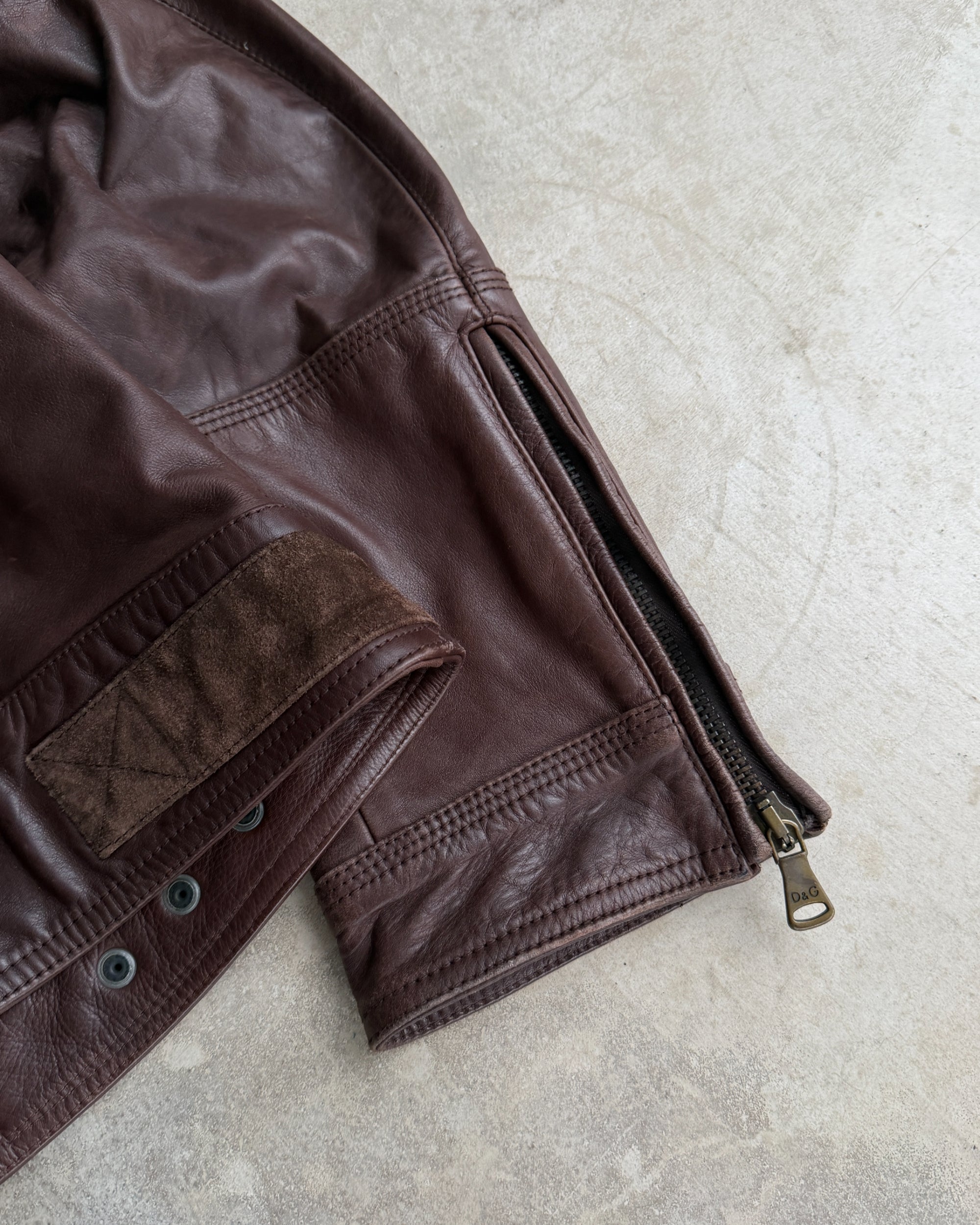 Dolce and Gabbana D&G Leather and Suede Riders Jacket – M-on a concrete background