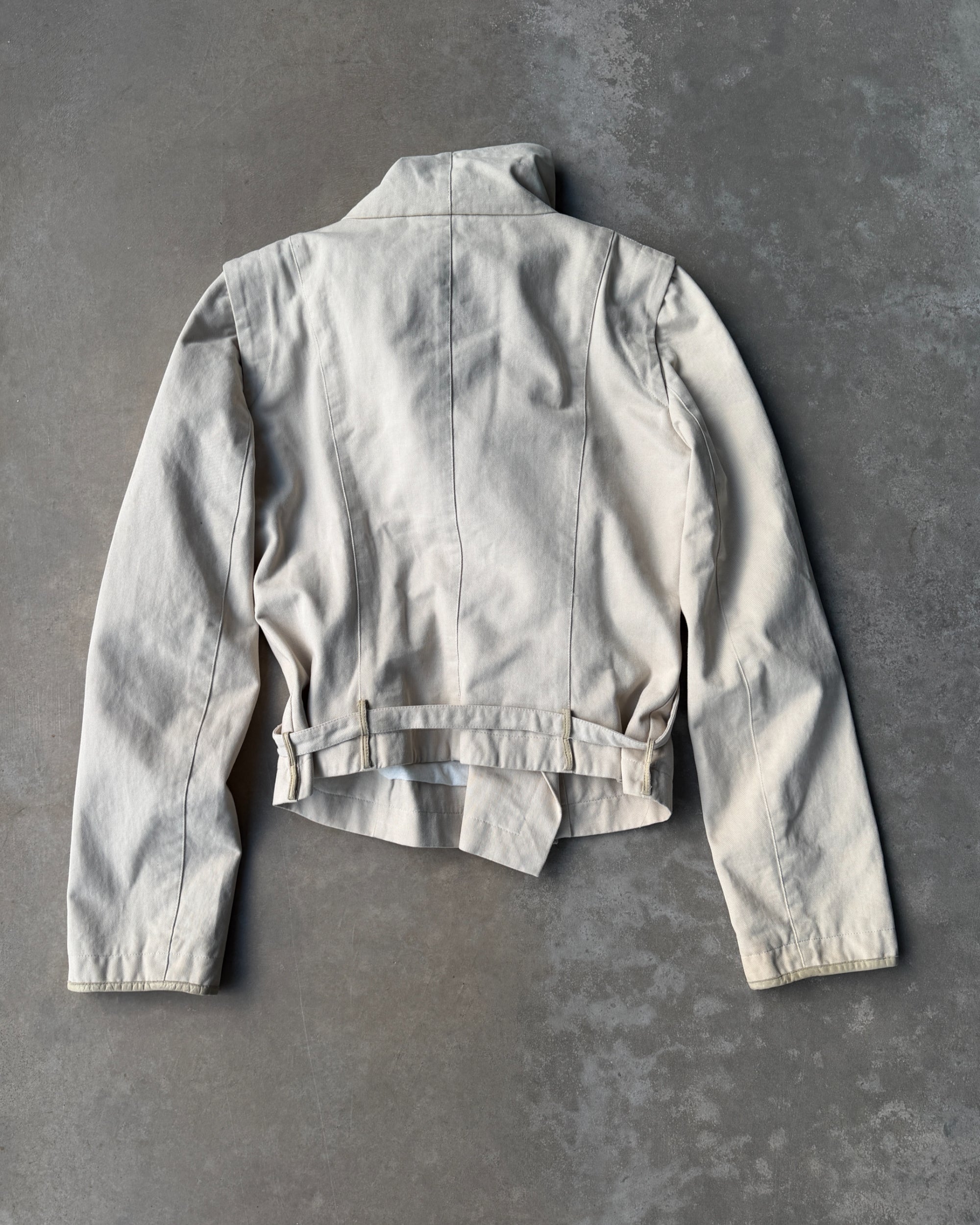 Patrizia Pepe Asymmetric Cotton Jacket – M-on a concrete background