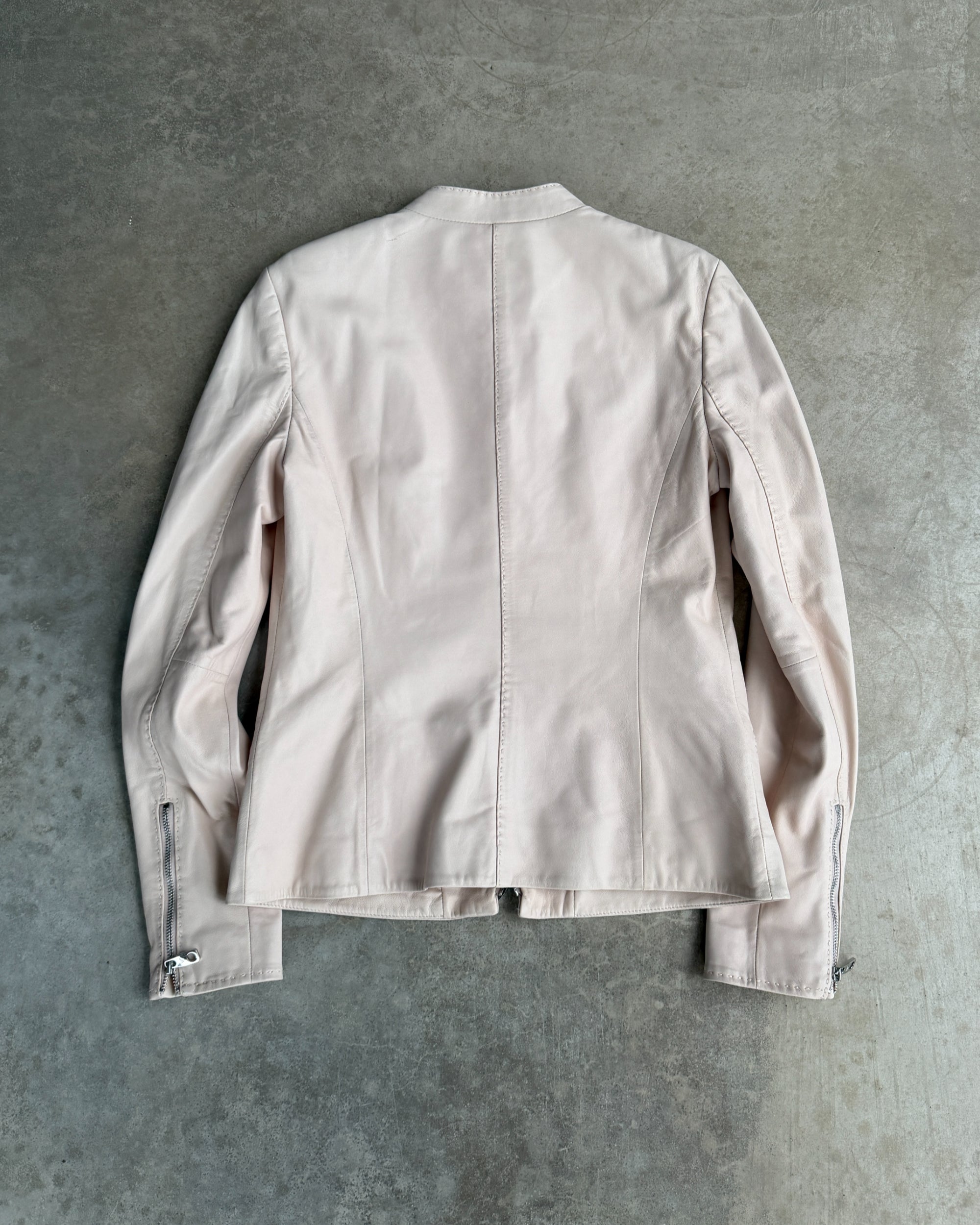 Emporio Armani Pink Lamb Leather Jacket – S-on a concrete background