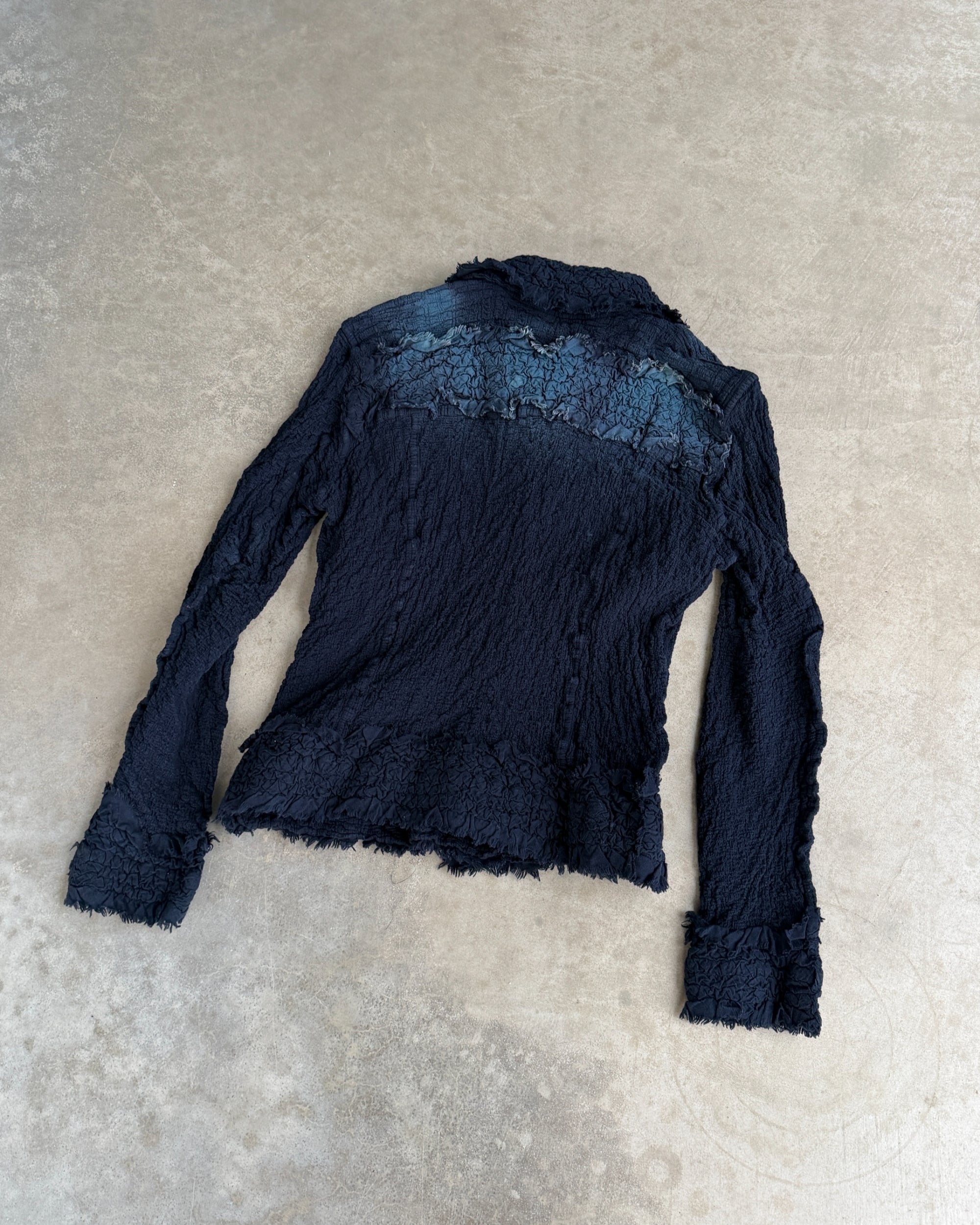 Issey Miyake ME Crinkled Gradient Top – S–M-on a concrete background