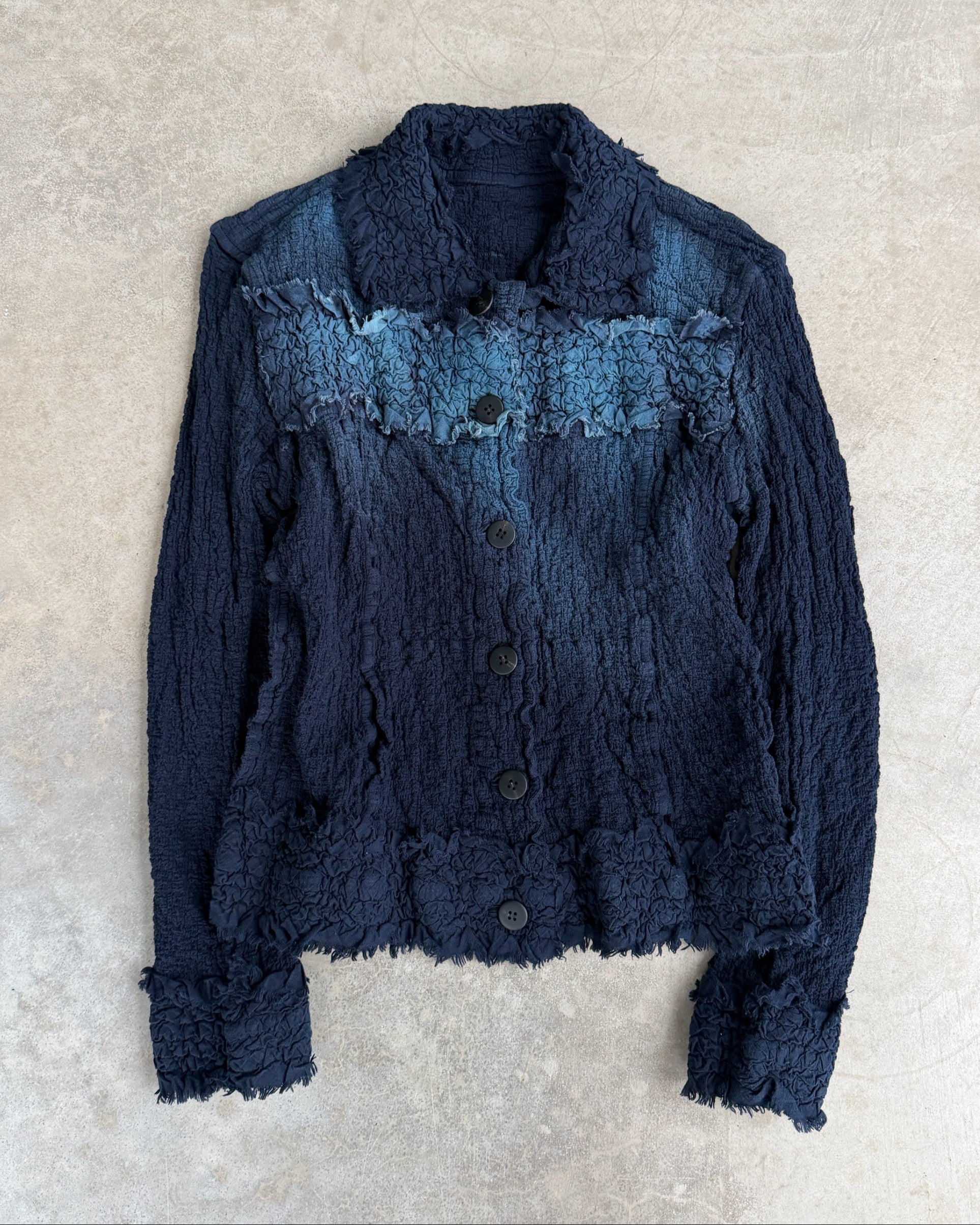 Issey Miyake ME Crinkled Gradient Top – S–M-on a concrete background