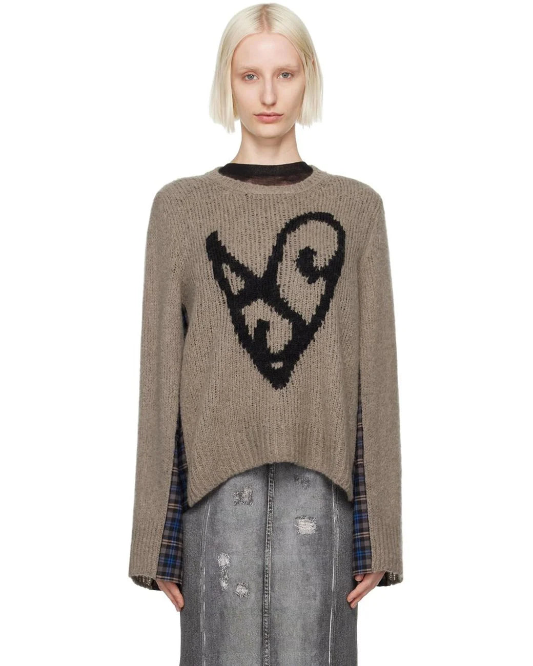 Acne Studios FW24 Wool Check & Heart Knit Sweatshirt