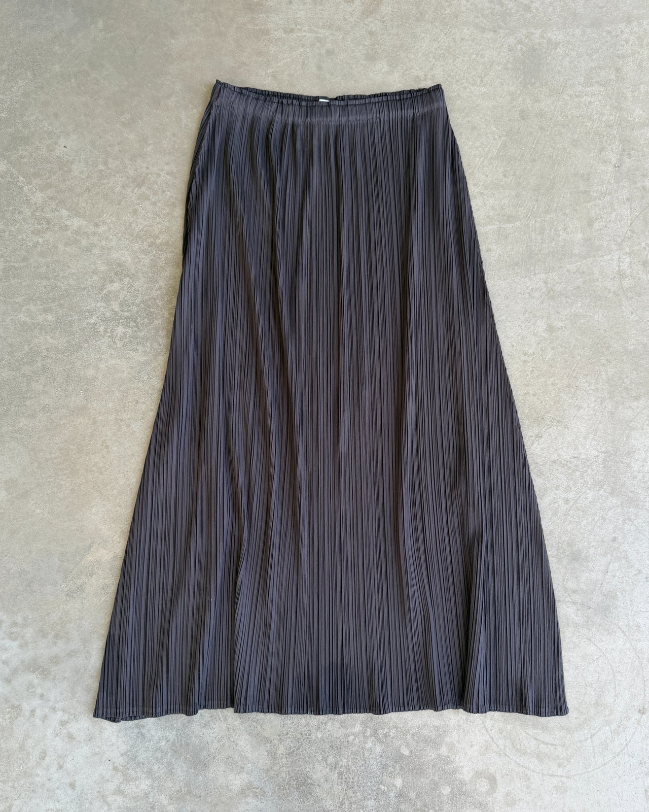 Pleats Please Issey Miyake Grey Purple Maxi Skirt – S-on a concrete background