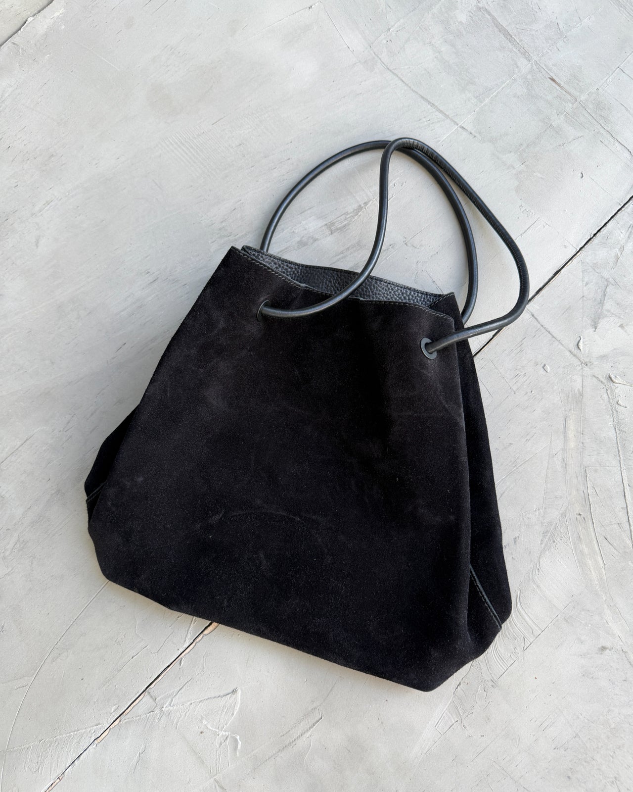 Gucci by Tom Ford Black Suede Leather Shoulder Bag-on a concrete background