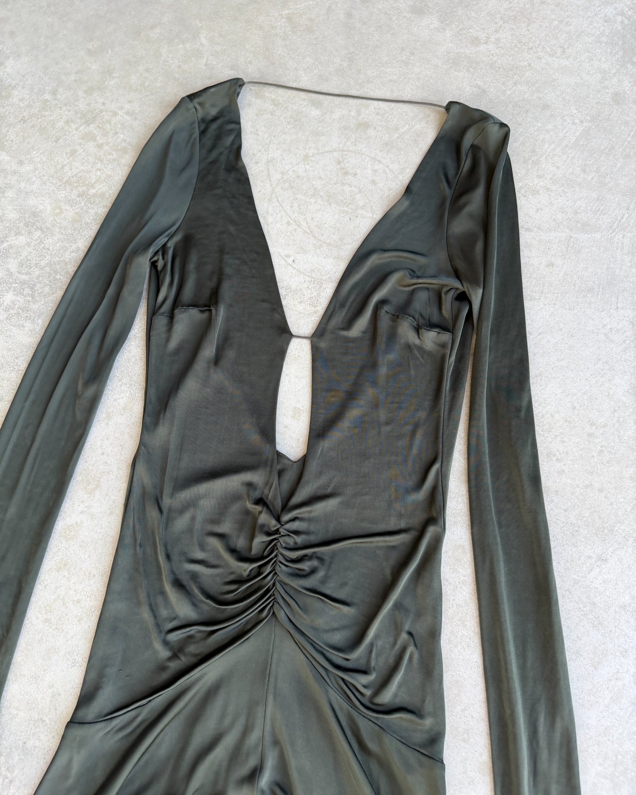 Patrizia Pepe Green Viscose Cut Out Open Back Dress-on a concrete background