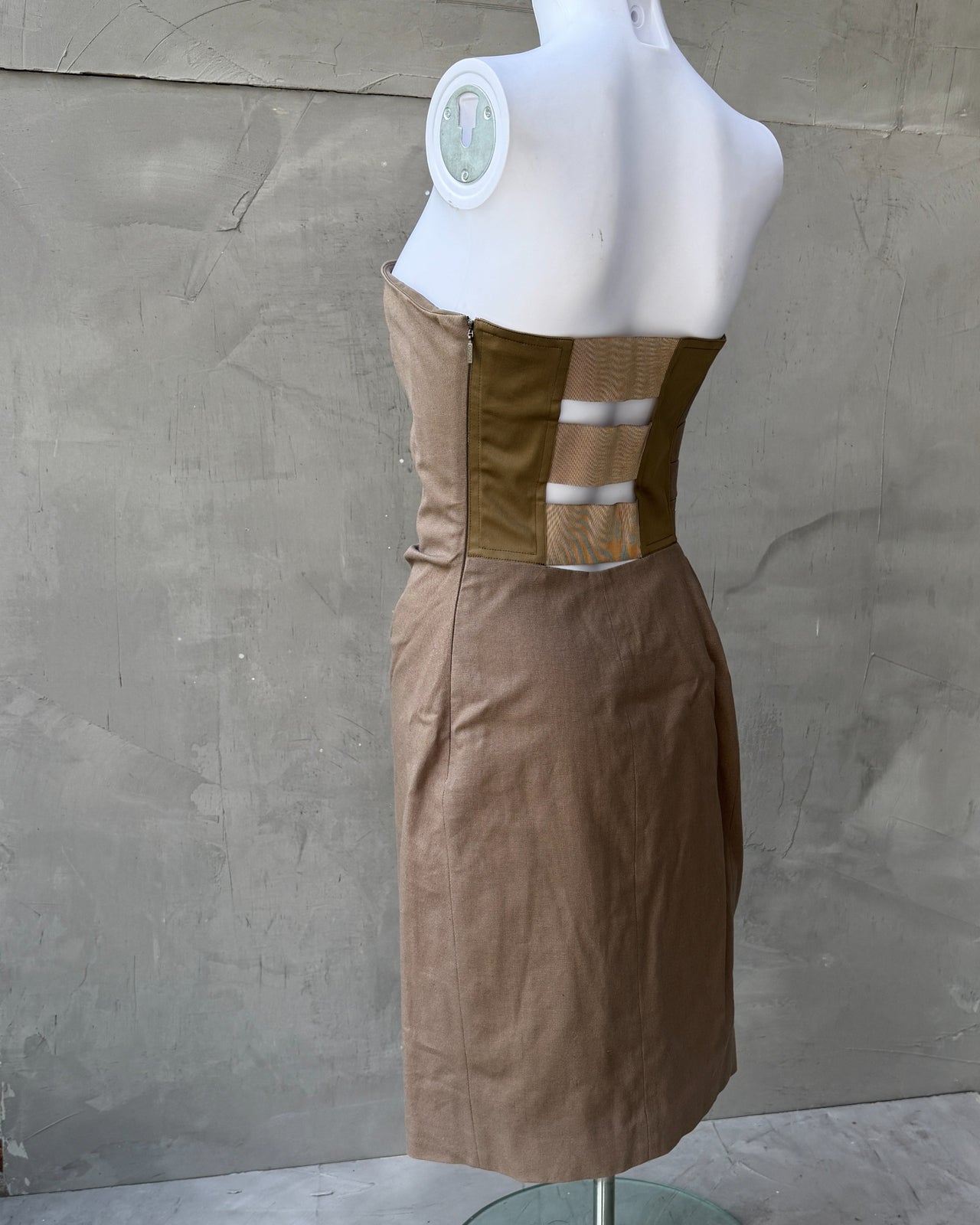 Gucci SS2010 Strapless Bandeau Dress-on a concrete background