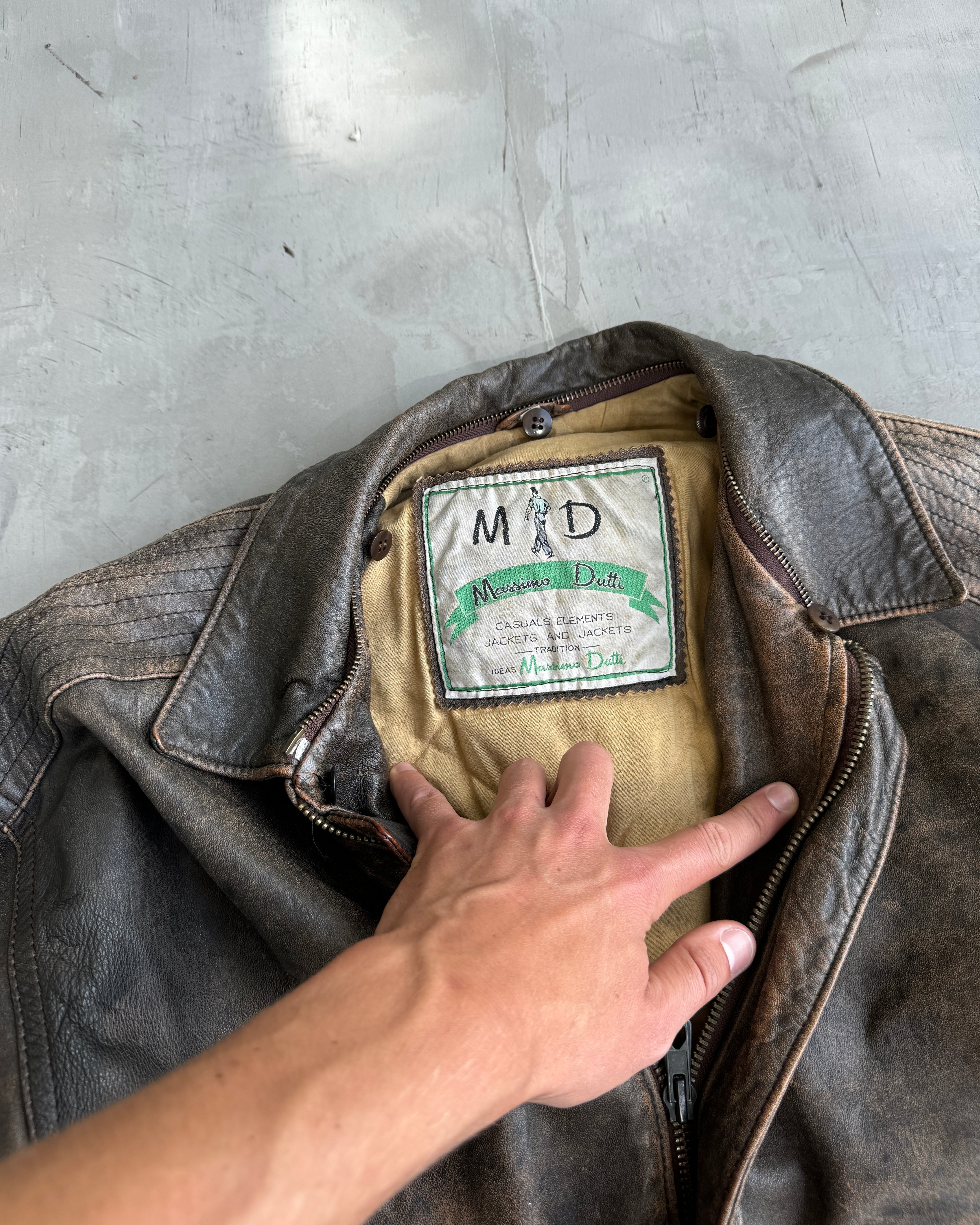 MASSIMO DUTTI 90S BROWN LEATHER JACKET - M/L