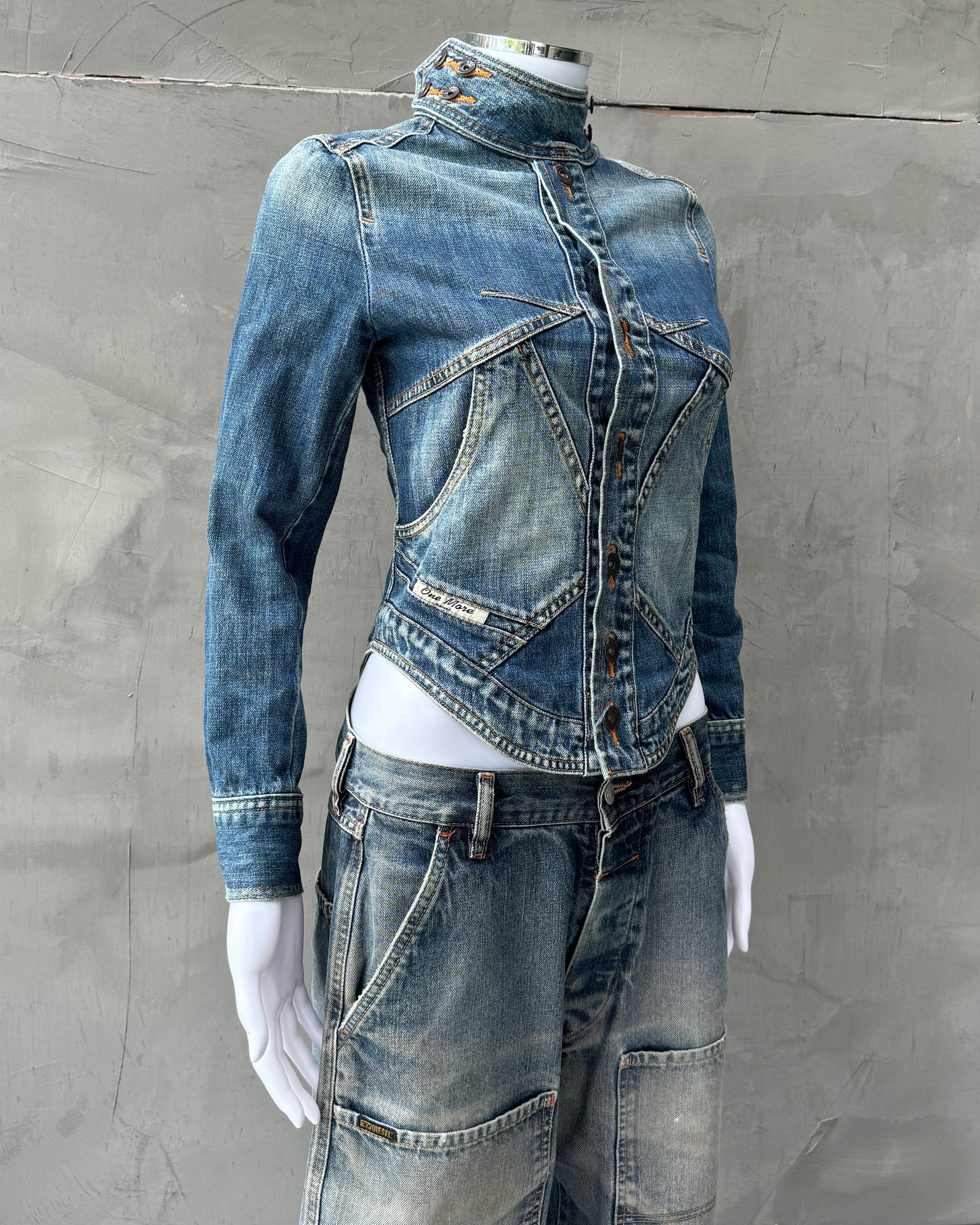 2000'S LACE UP CORSET BACK DENIM JACKET - XS
