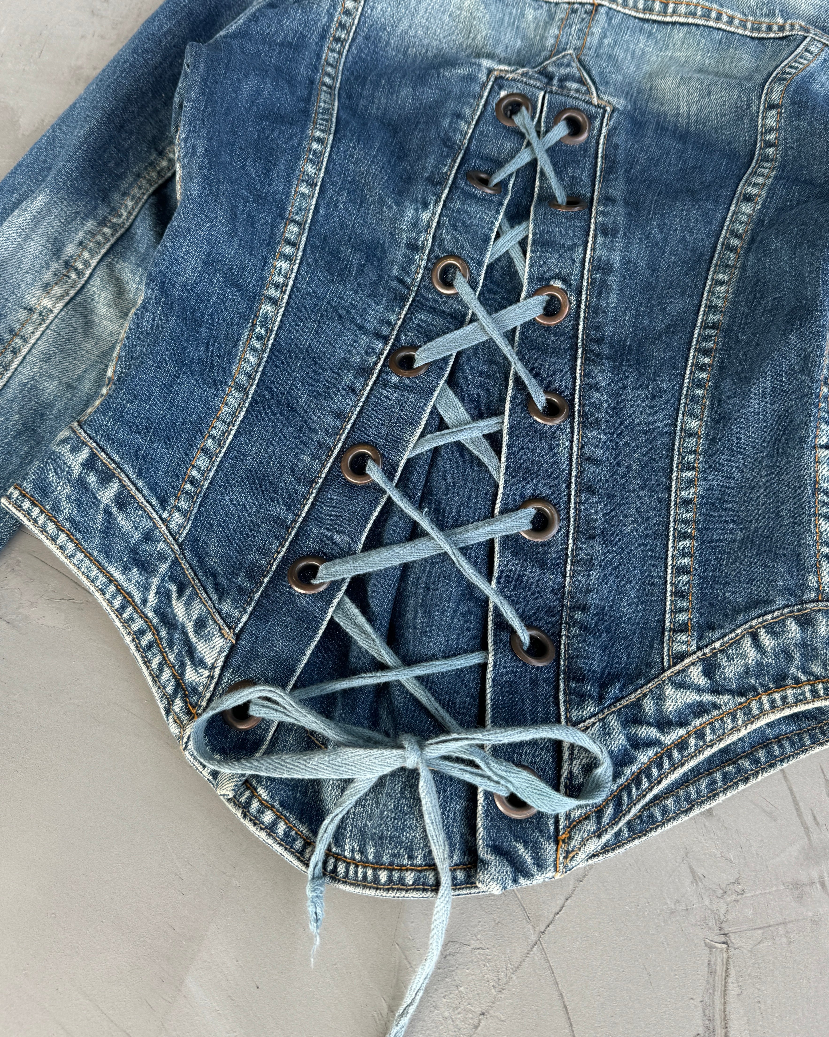 2000'S LACE UP CORSET BACK DENIM JACKET - XS