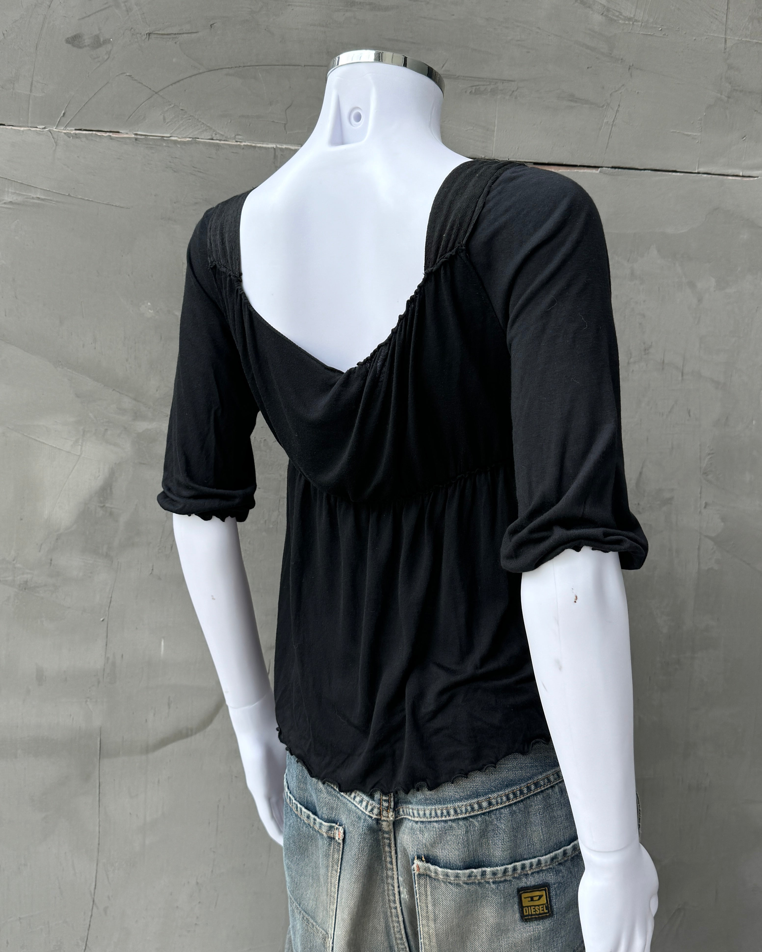 MIU MIU SS06 BLACK SCOOP BACK TOP