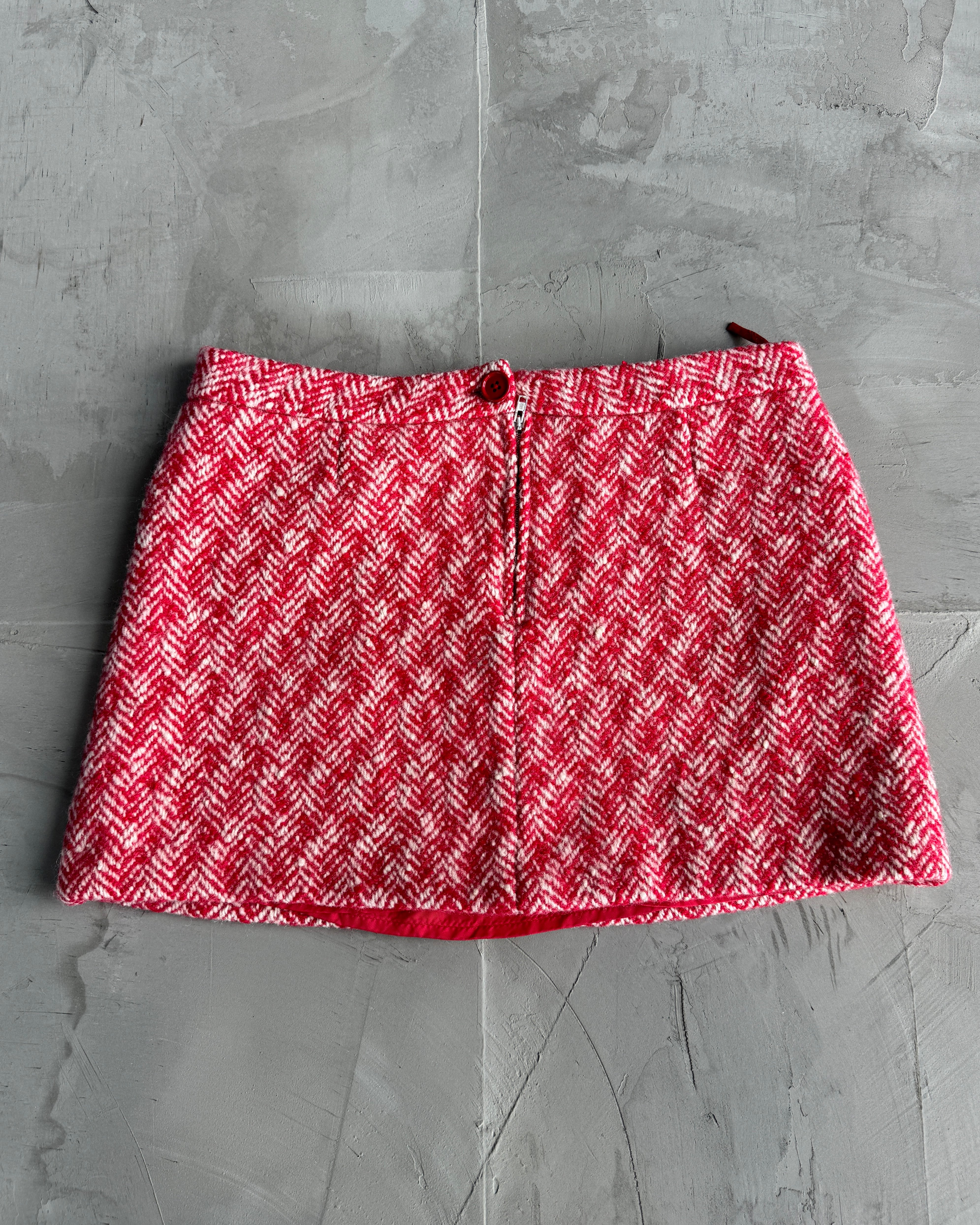 MIU MIU AW06 CHECKED RED PLAID WOOL SKIRT - M