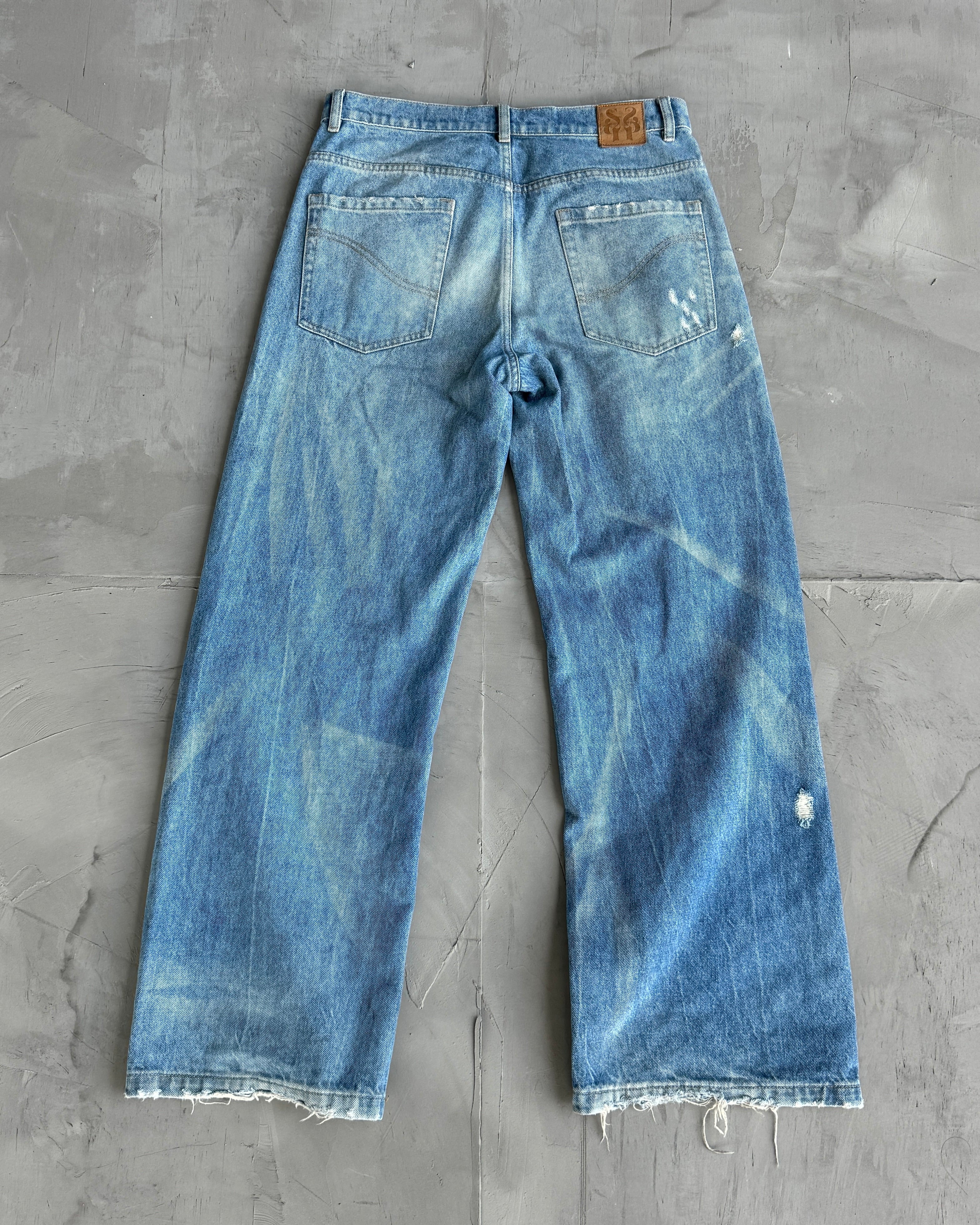 SIMPLE PROJECT WASHED DISTRESSED WIDE LEG BLUE JEANS - W32"