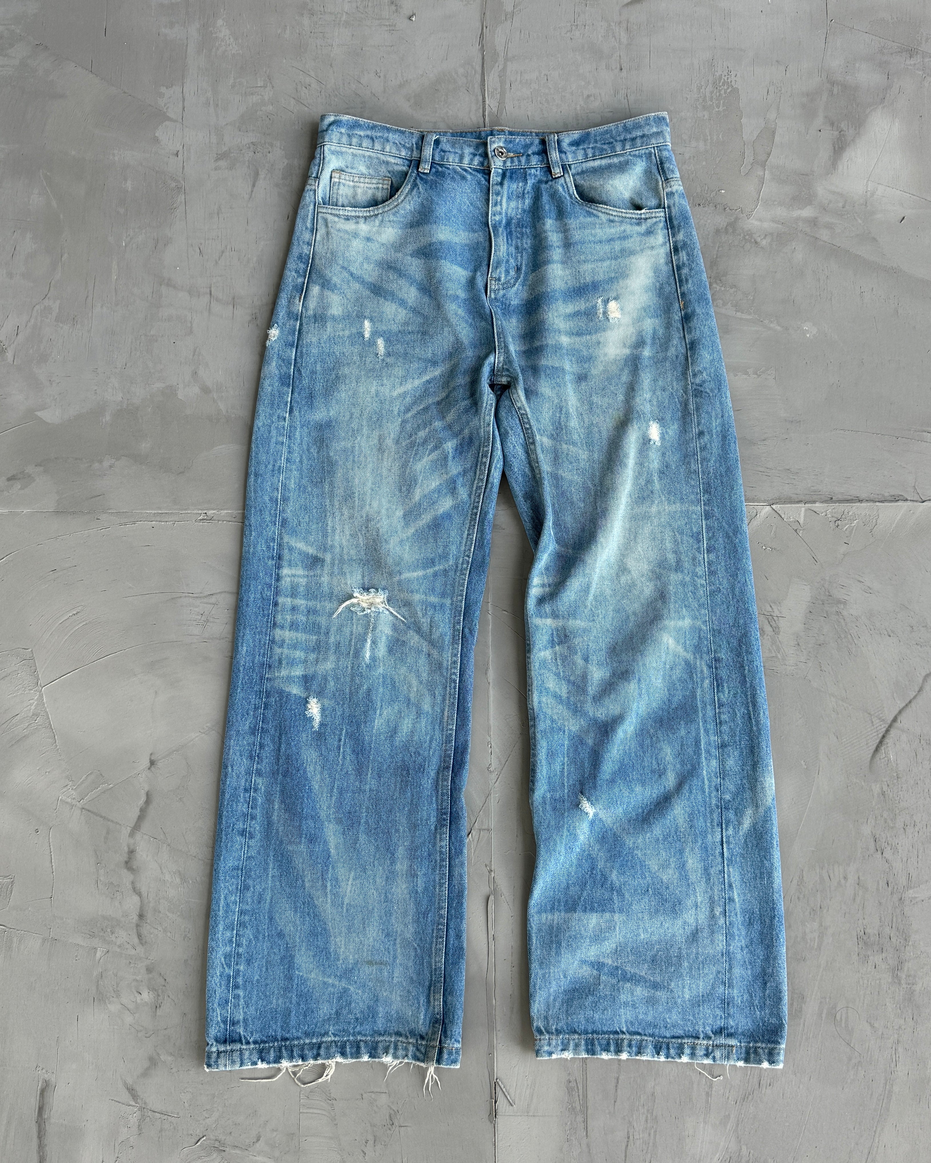 SIMPLE PROJECT WASHED DISTRESSED WIDE LEG BLUE JEANS - W32"
