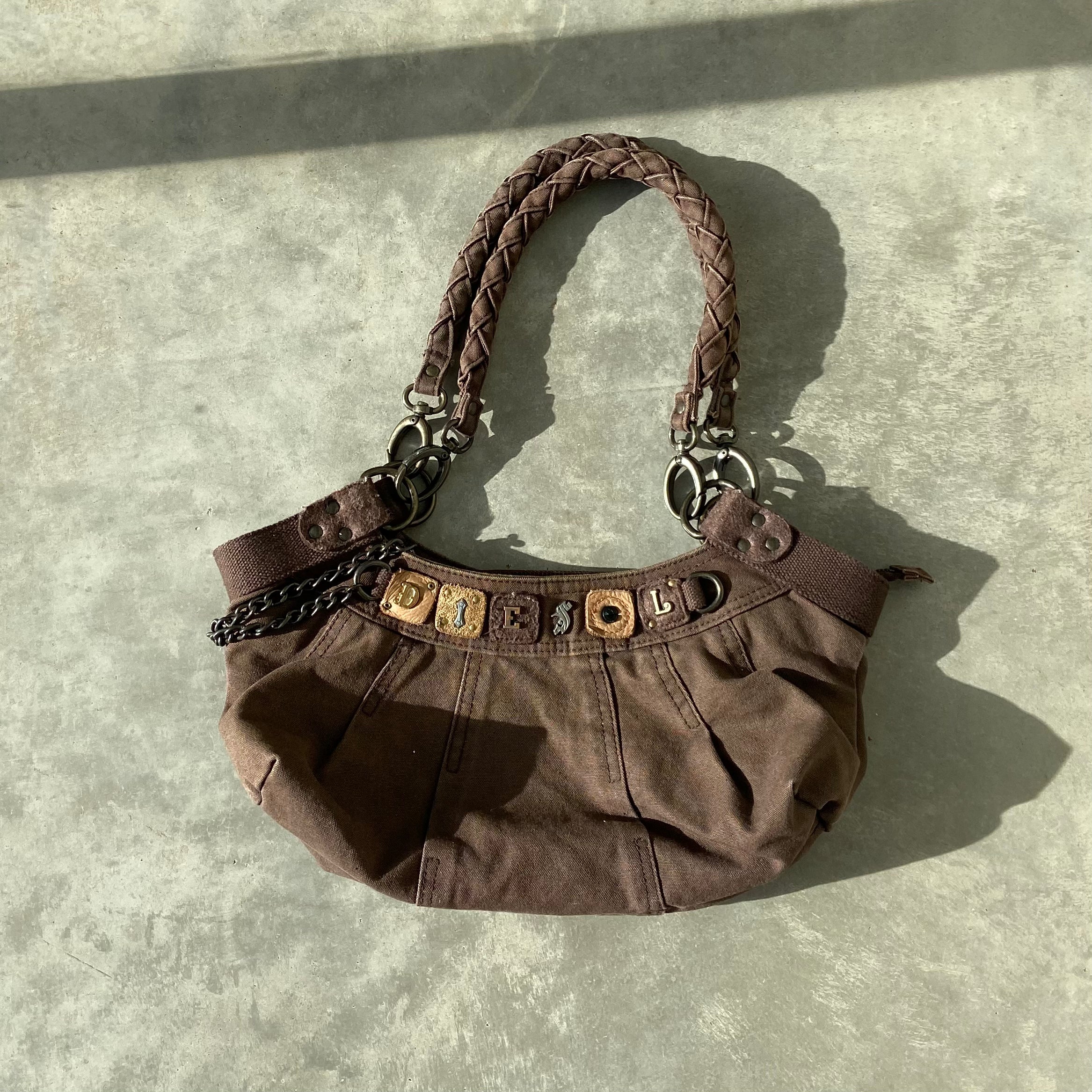 DIESEL BROWN CANVAS SHOULDER BAG