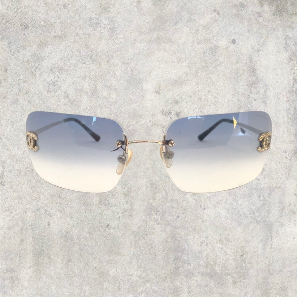 Chanel Sunglasses - Rimless Diamanté with Baby Blue Gradient Lens