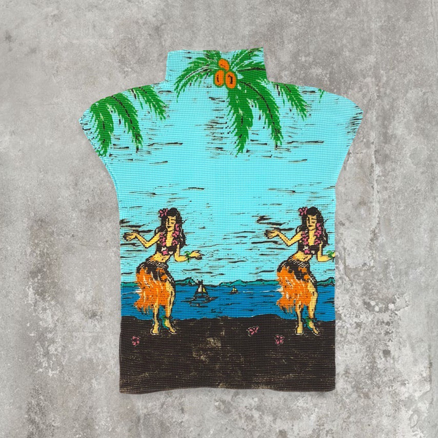 Issey Miyake ME Pleats Top with Hawaiian Graphic Print