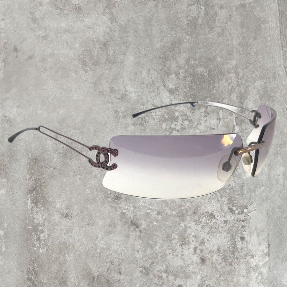 Chanel Rimless Diamanté Sunglasses with Purple Gradient Lens