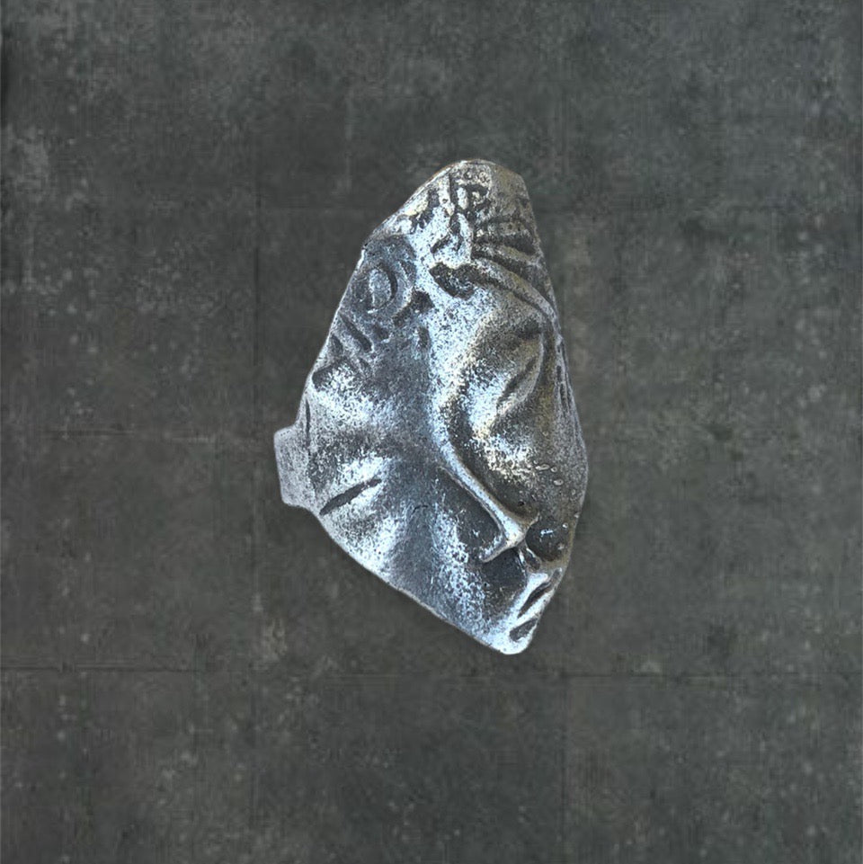 Abstract Antique Silver Face Ring - Statement Ring Jewellery