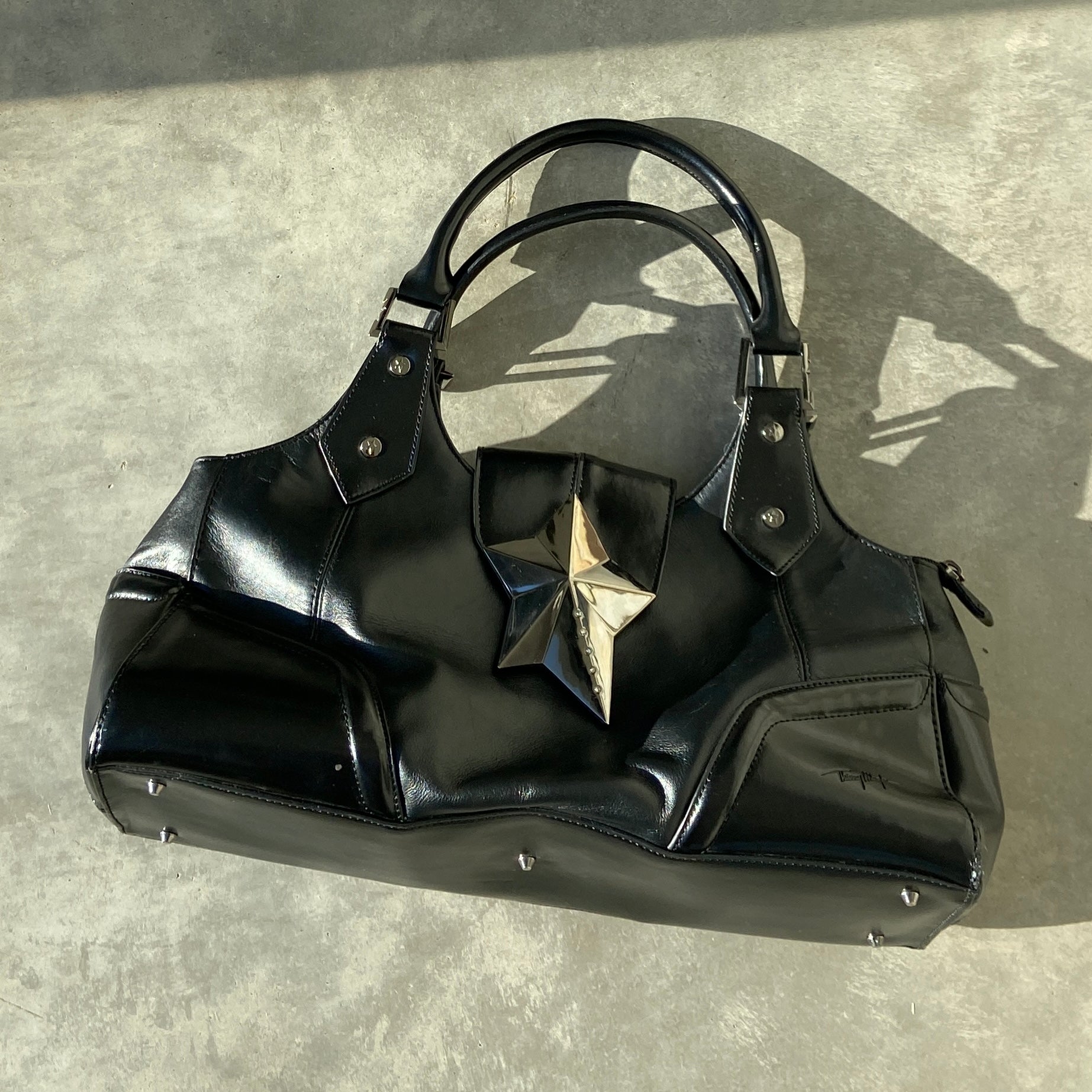 THIERRY MUGLER STRUCTURED LEATHER AND CHROME STAR BAG