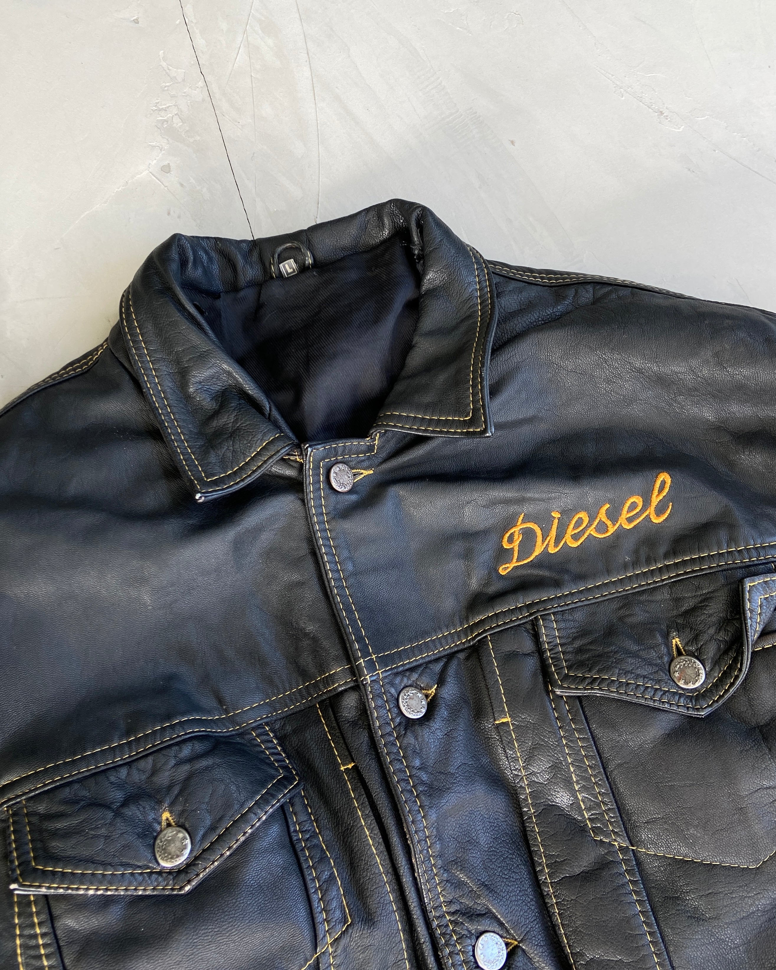 DIESEL 90'S BLACK LEATHER JACKET - M