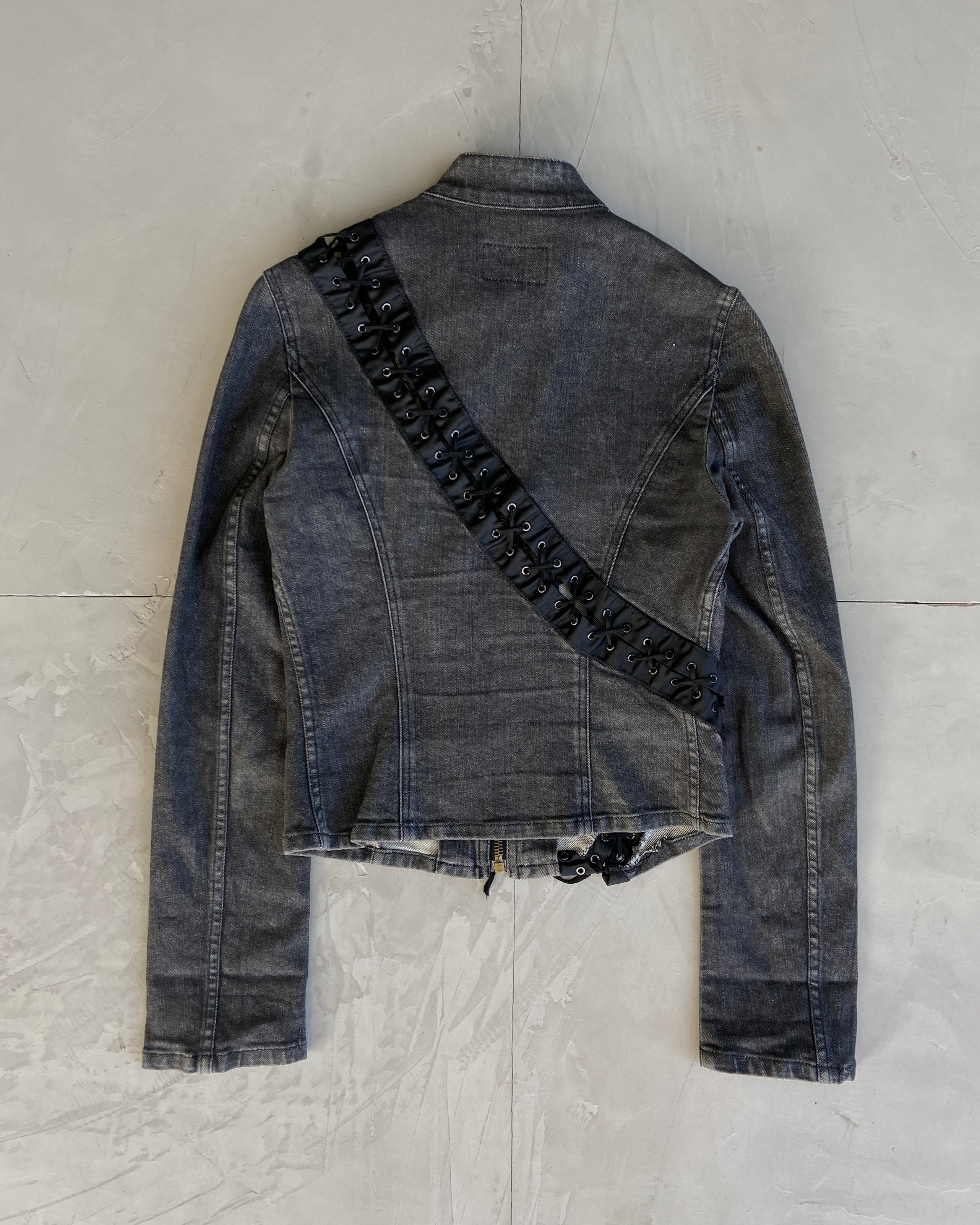DOLCE AND GABBANA D&G BONDAGE LACE CUT OUT DENIM JACKET - XS
