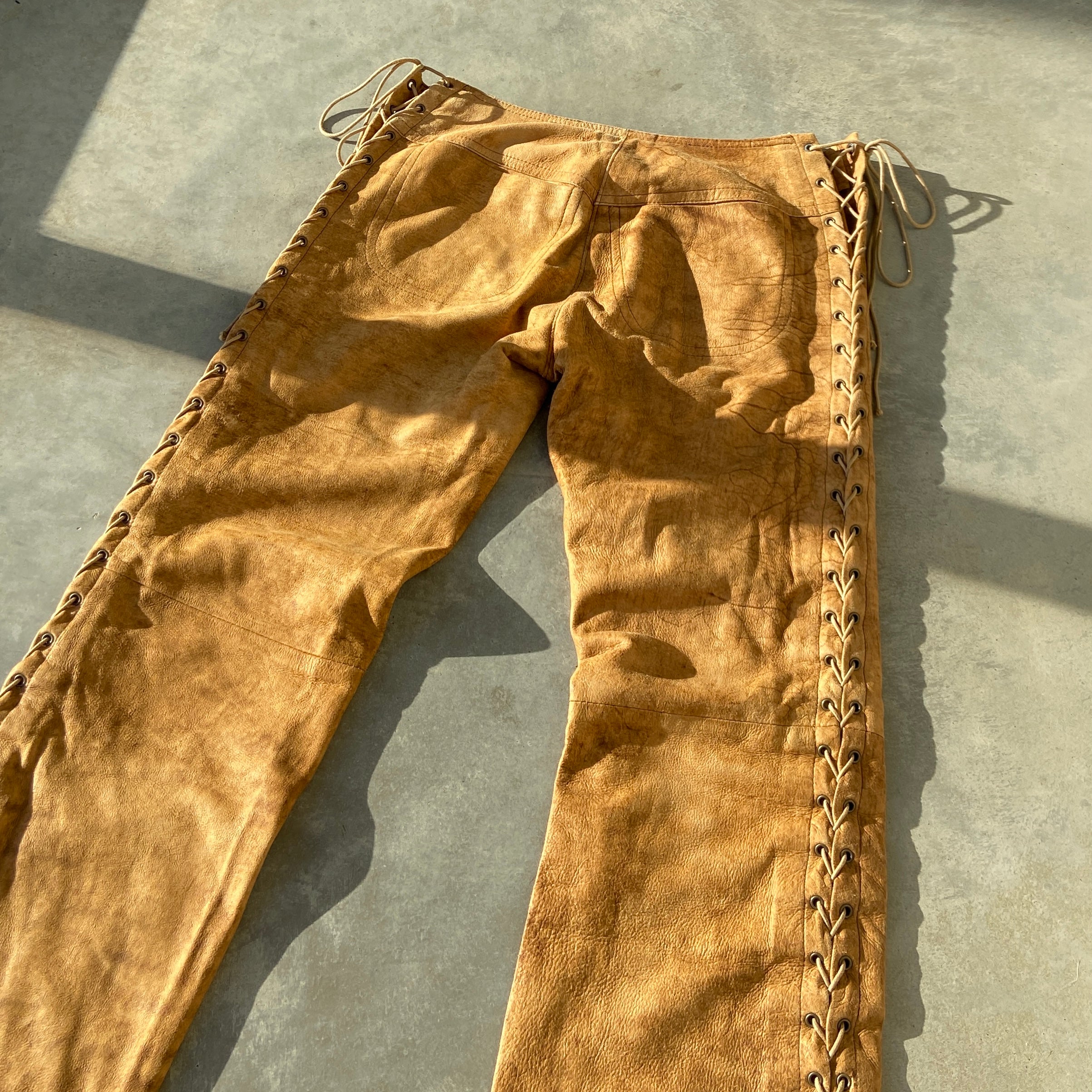 PLEIN SUD LEATHER LACE UP BONDAGE TROUSERS - S/M