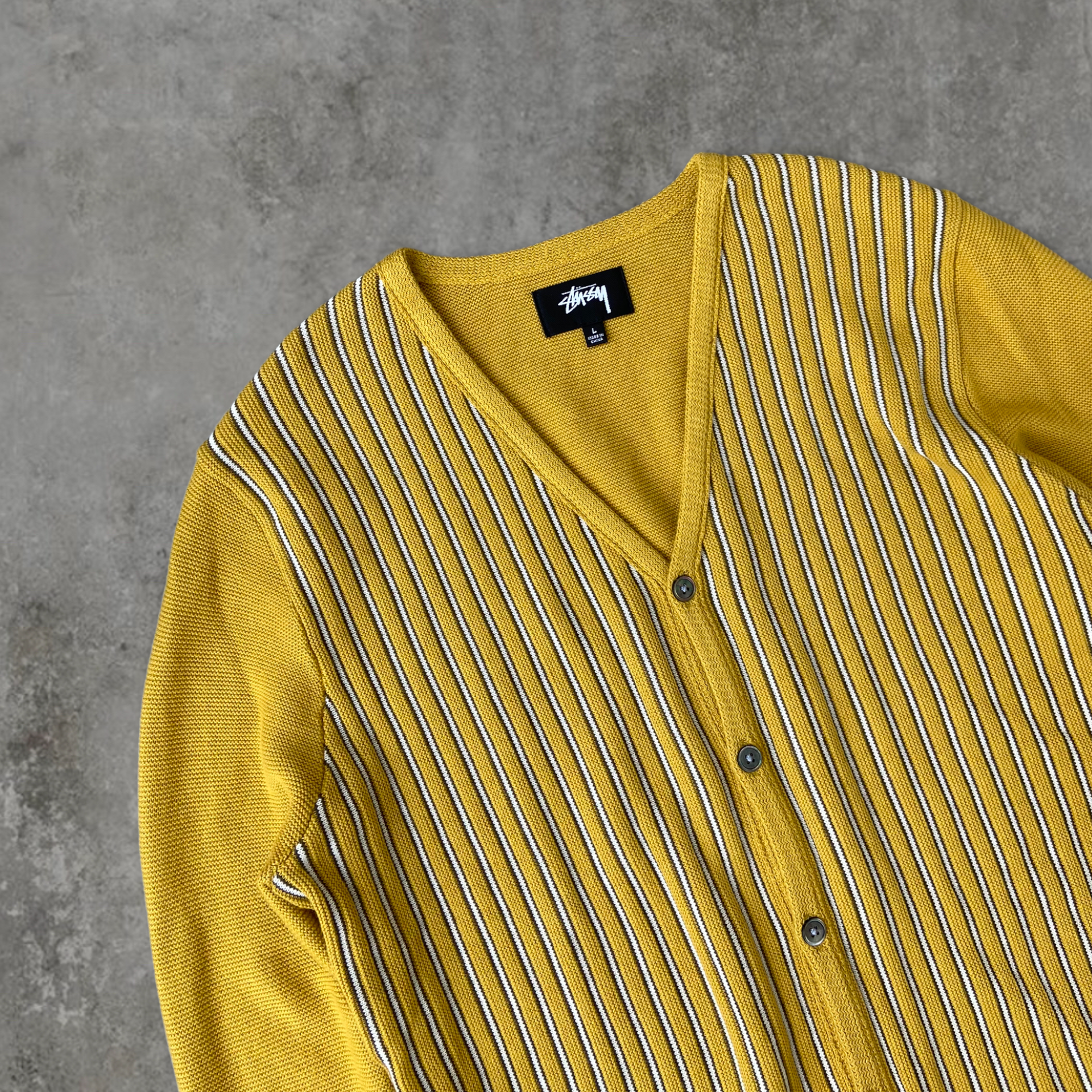 STUSSY STRIPED CARDIGAN - L
