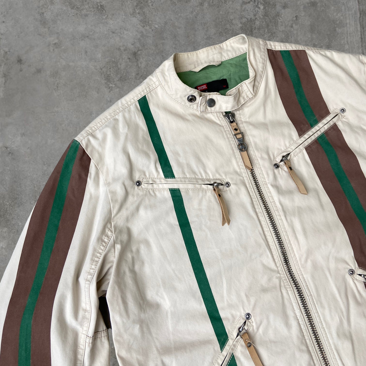 DIESEL WHITE COTTON RACER JACKET - L