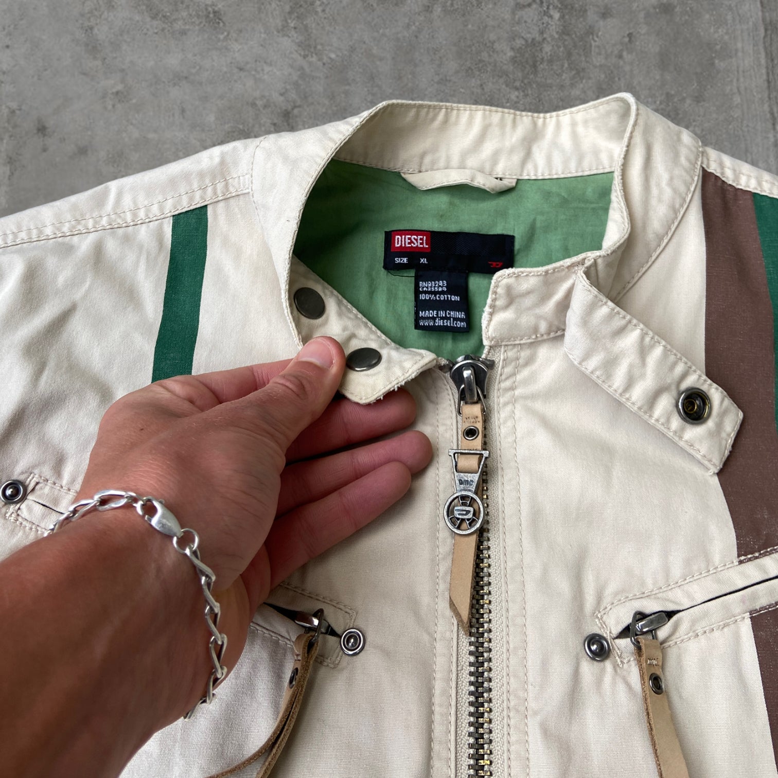 DIESEL WHITE COTTON RACER JACKET - L