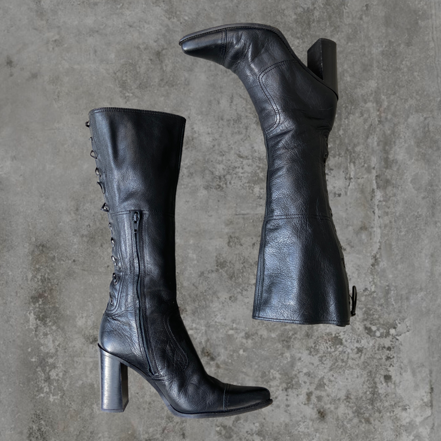 MIU MIU LEATHER LACE BACK BOOTS - UK 5