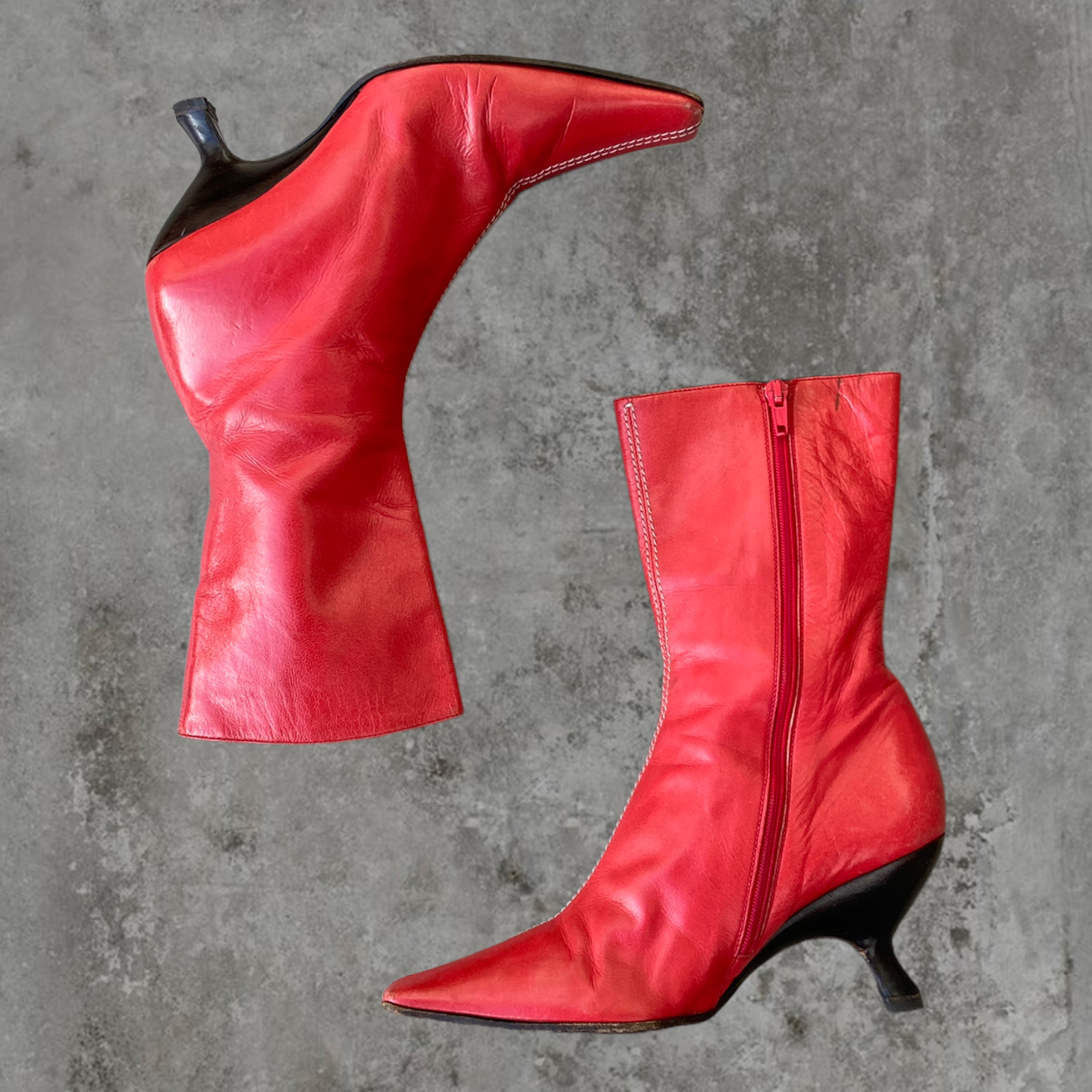 MIU MIU RED LEATHER BOOTIES - EU 36 / UK 3