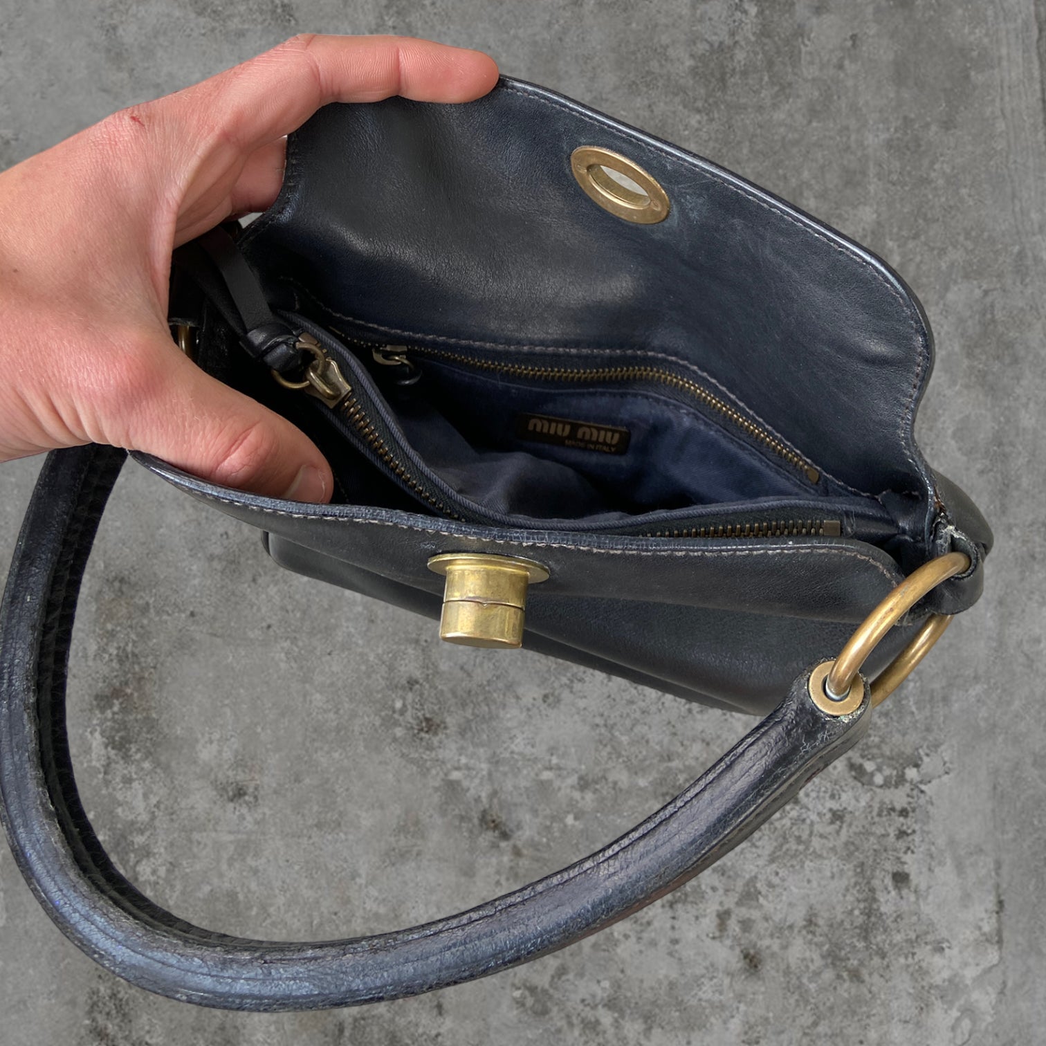 90'S MIU MIU LEATHER AND BRASS SHOULDER BAG
