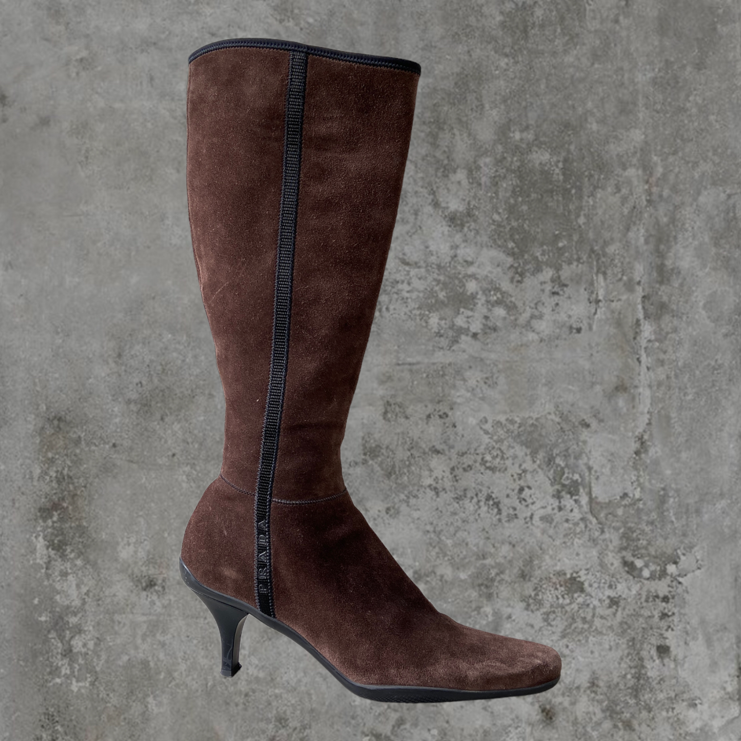 PRADA BROWN SUEDE HEELED BOOTS - EU 39 / UK 6
