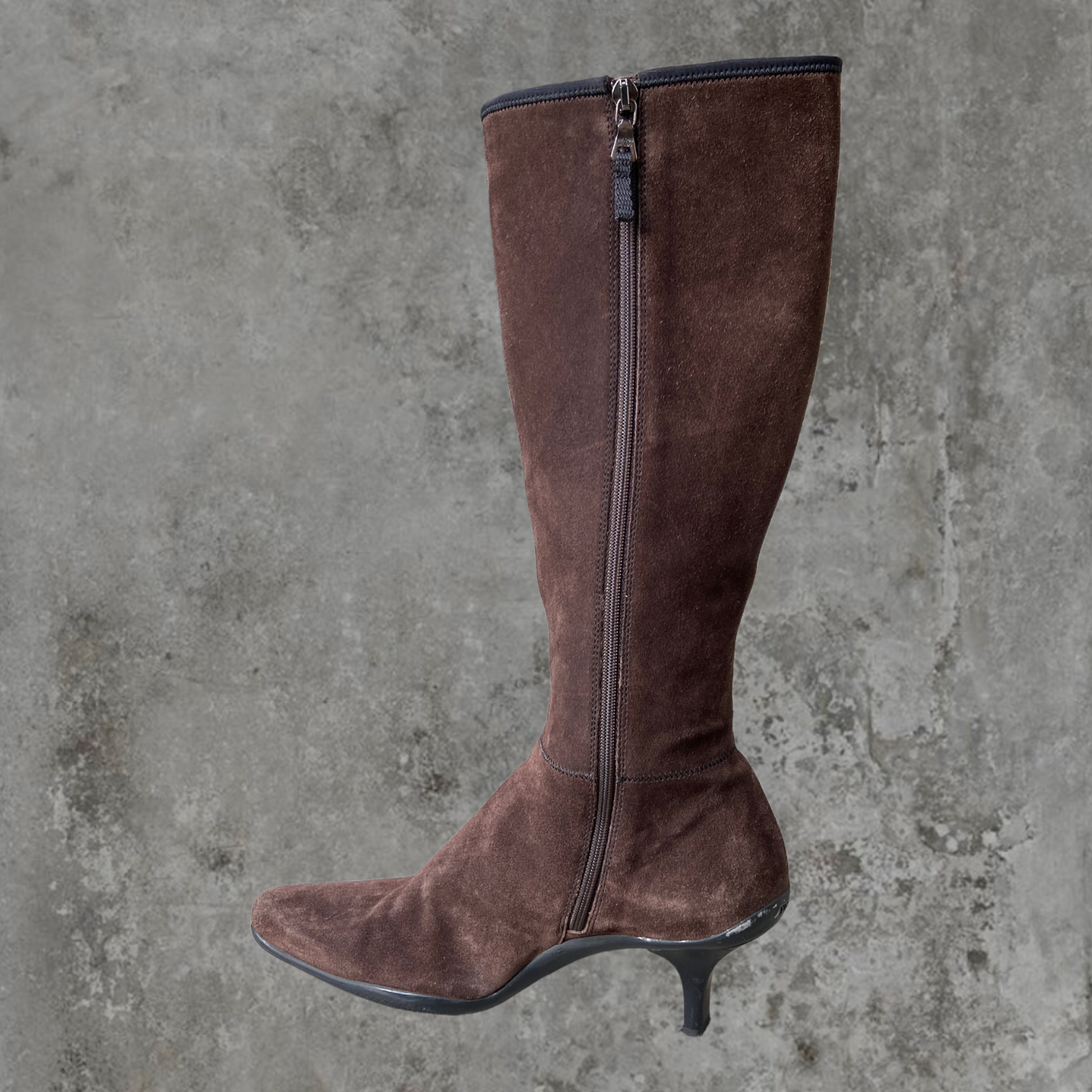 PRADA BROWN SUEDE HEELED BOOTS - EU 39 / UK 6