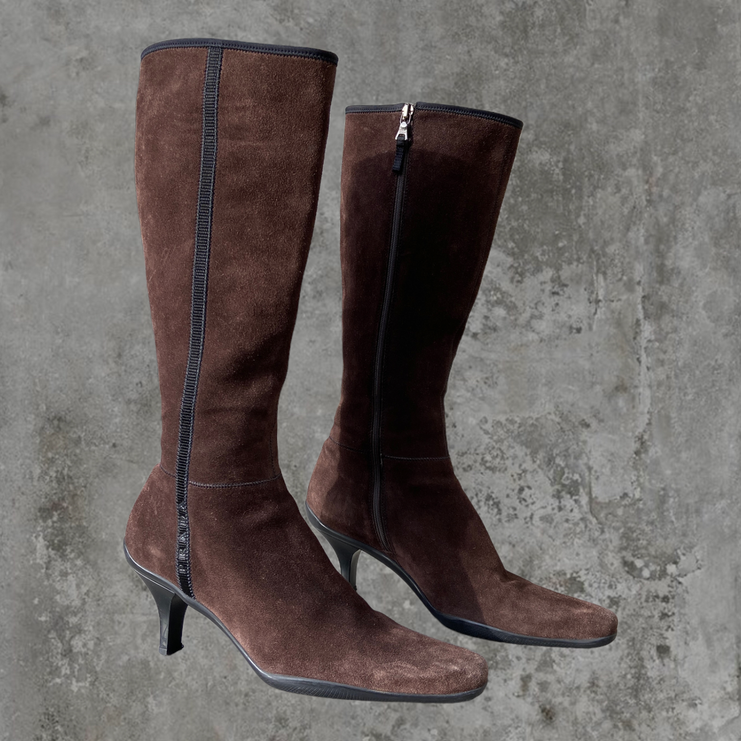 PRADA BROWN SUEDE HEELED BOOTS - EU 39 / UK 6