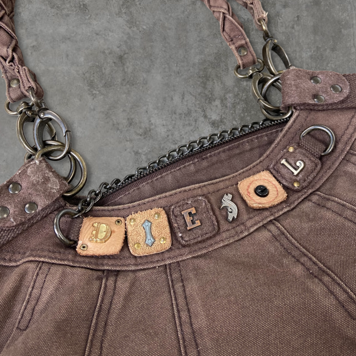 DIESEL BROWN CANVAS SHOULDER BAG