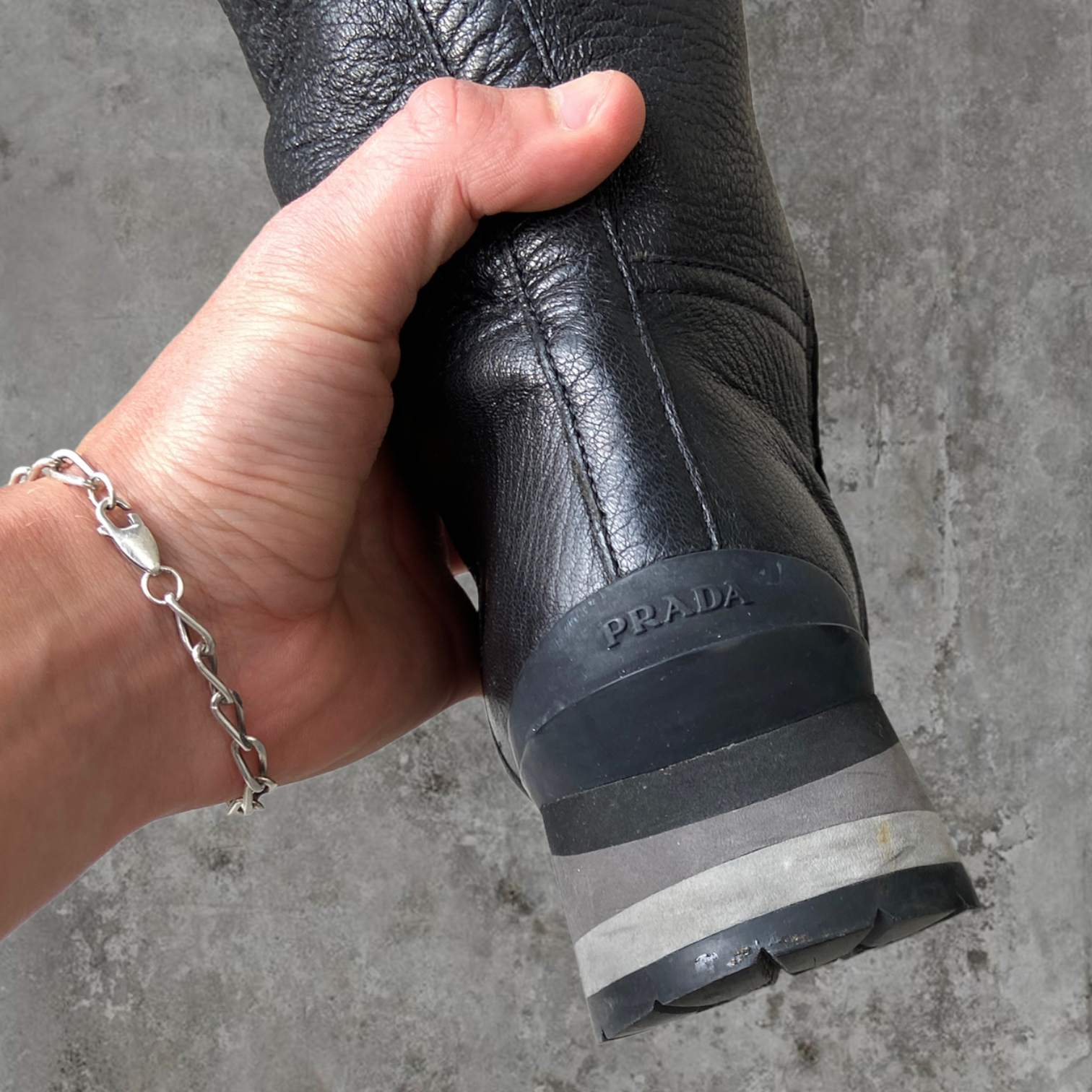 PRADA LEATHER VIBRAM SOLE BOOTS