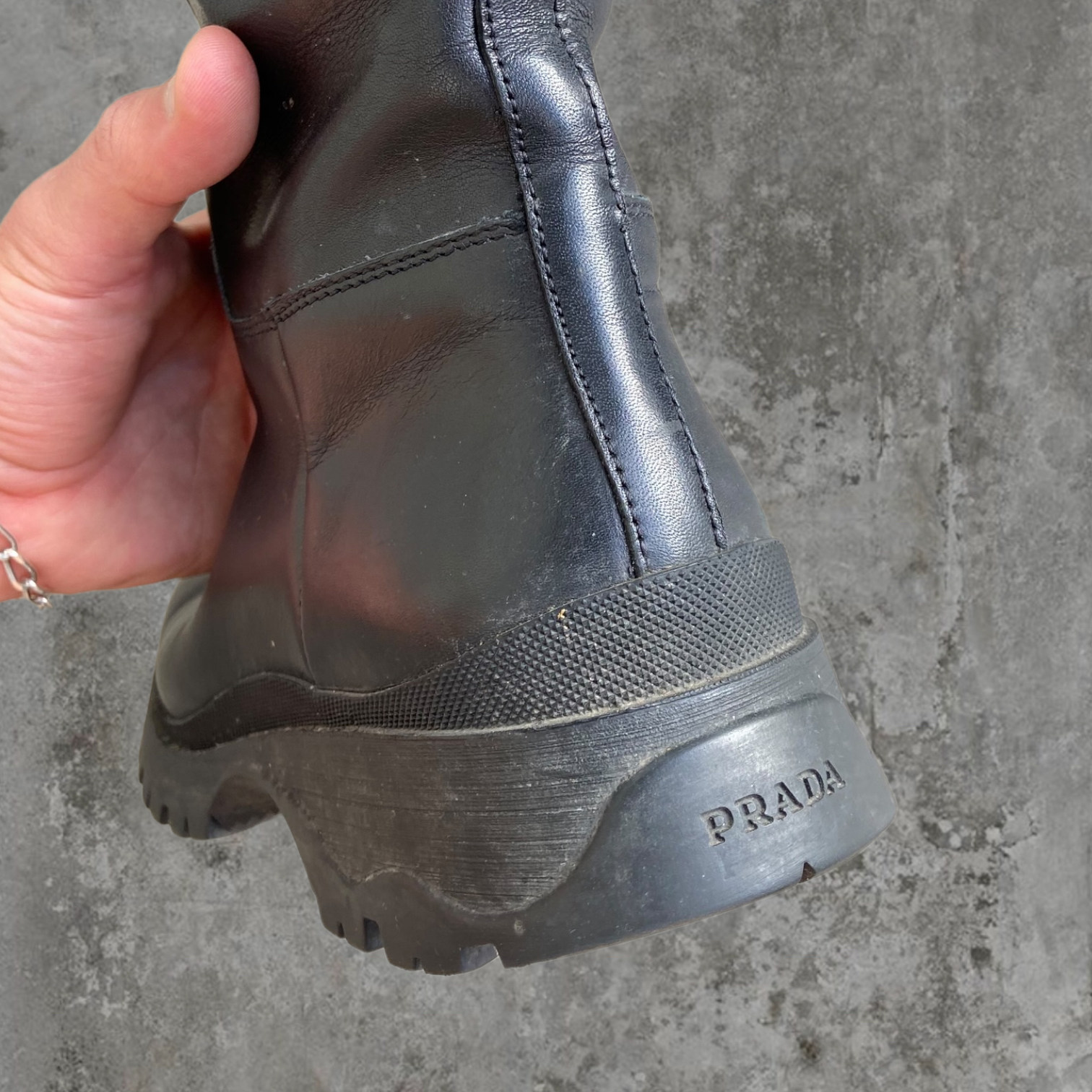 PRADA FW03 COMBAT LUG-SOLE BIKER BOOTS - UK 6