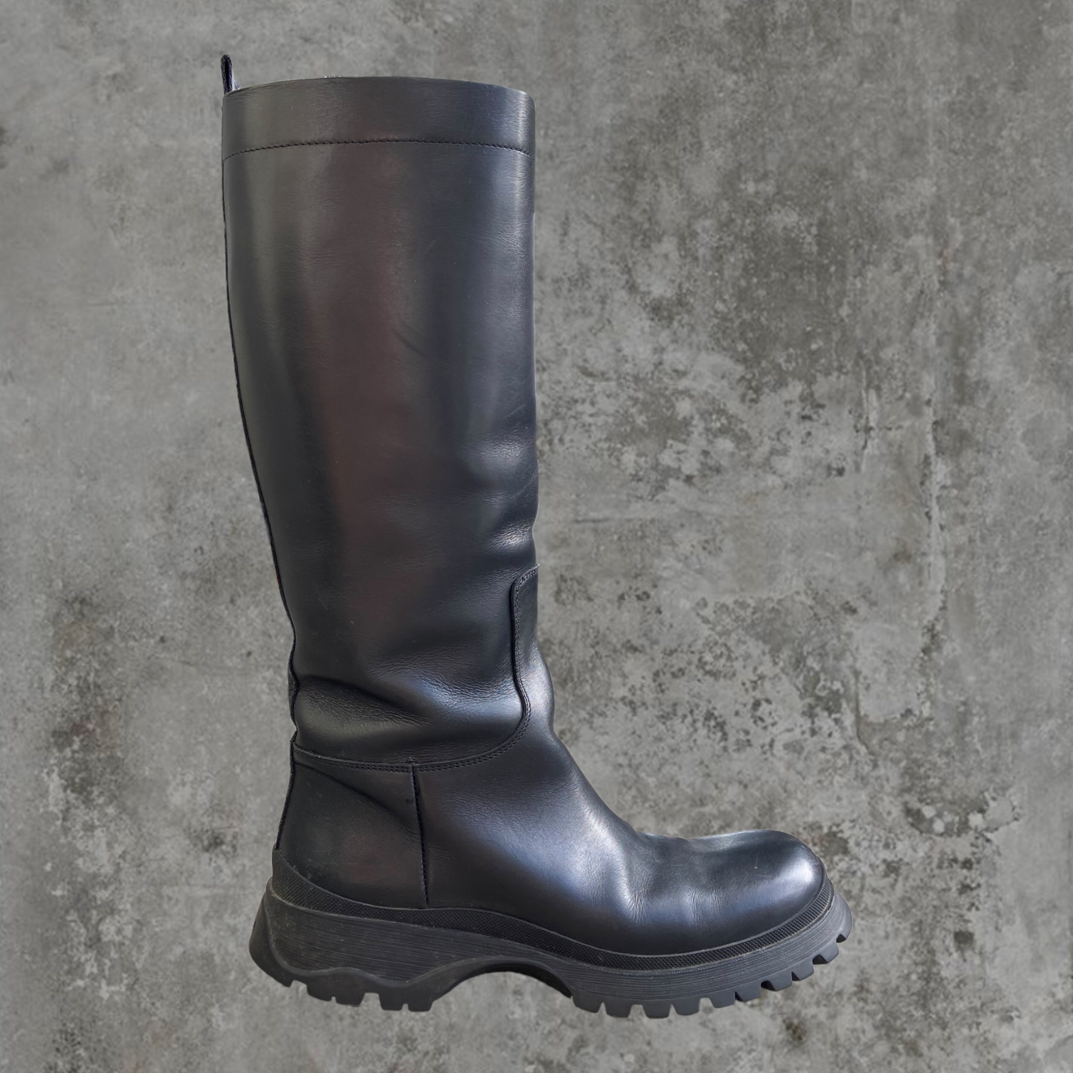 PRADA FW03 COMBAT LUG-SOLE BIKER BOOTS - UK 6